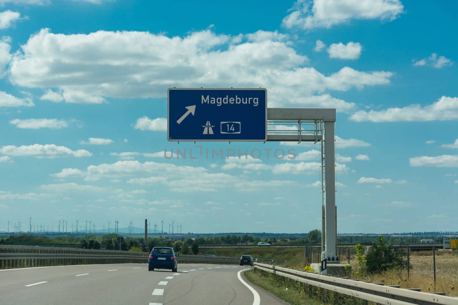 Germany motorway sign A14, exit Magdeburg