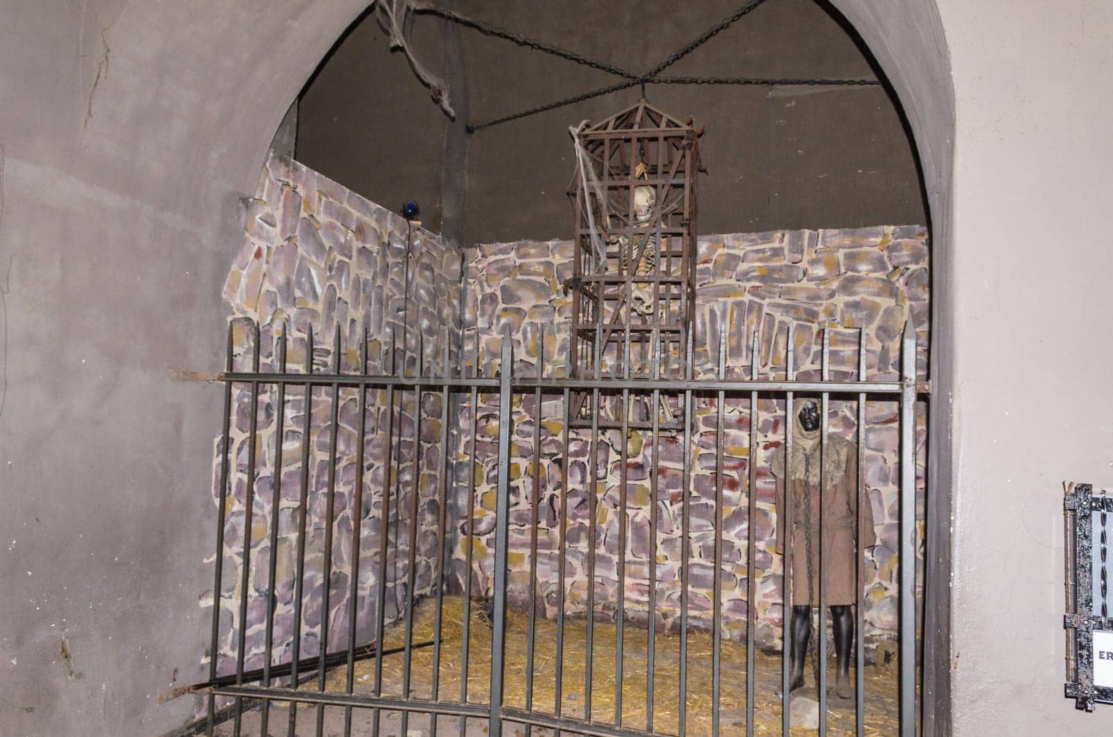 Medieval torture chamber with rats and skull.