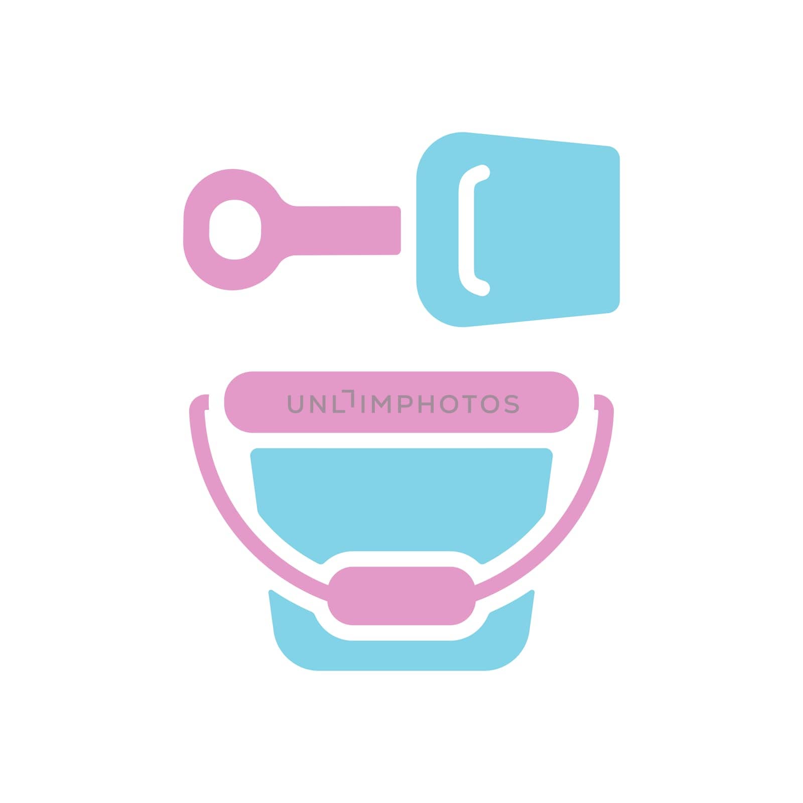 Child pail and shovel vector glyph icon. Graph symbol for children and newborn babies web site and apps design, logo, app, UI