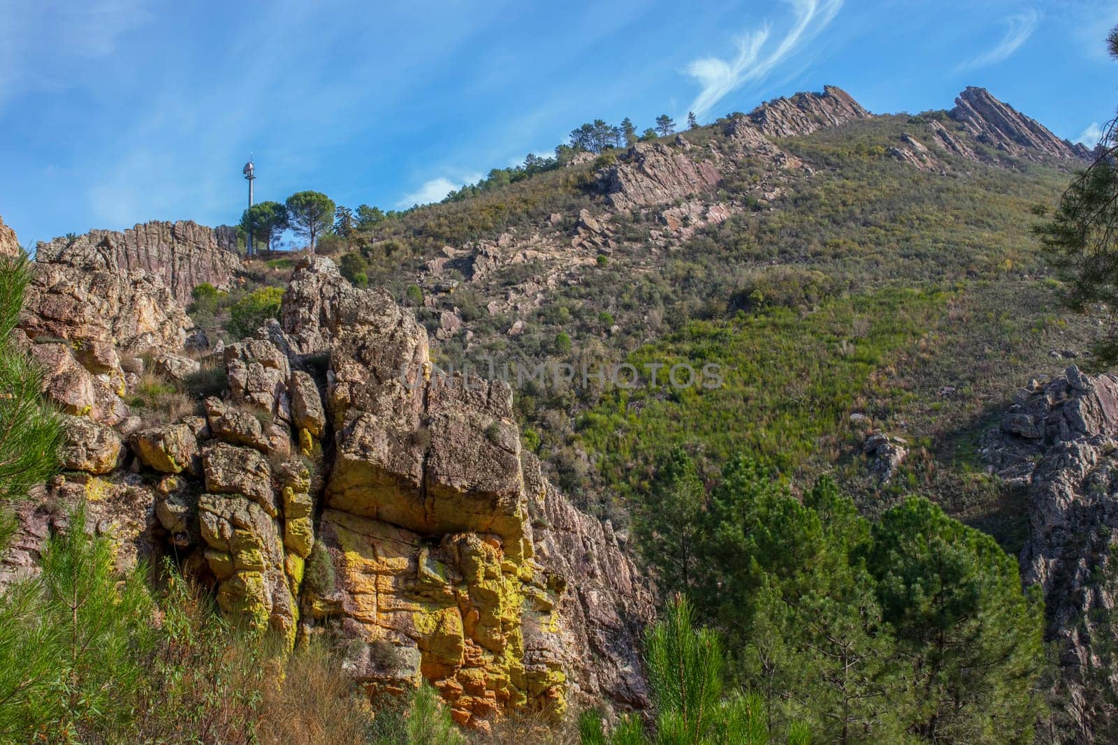 Villuercas geopark landscapes, Caceres, Extremadura, Spain. Magnificent view of the rocky ridges