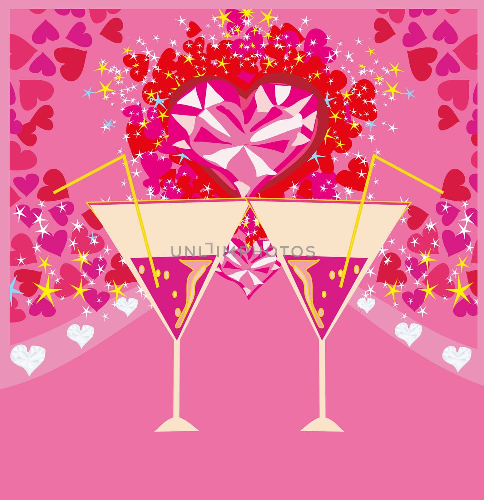 Valentines day background with champagne and hearts