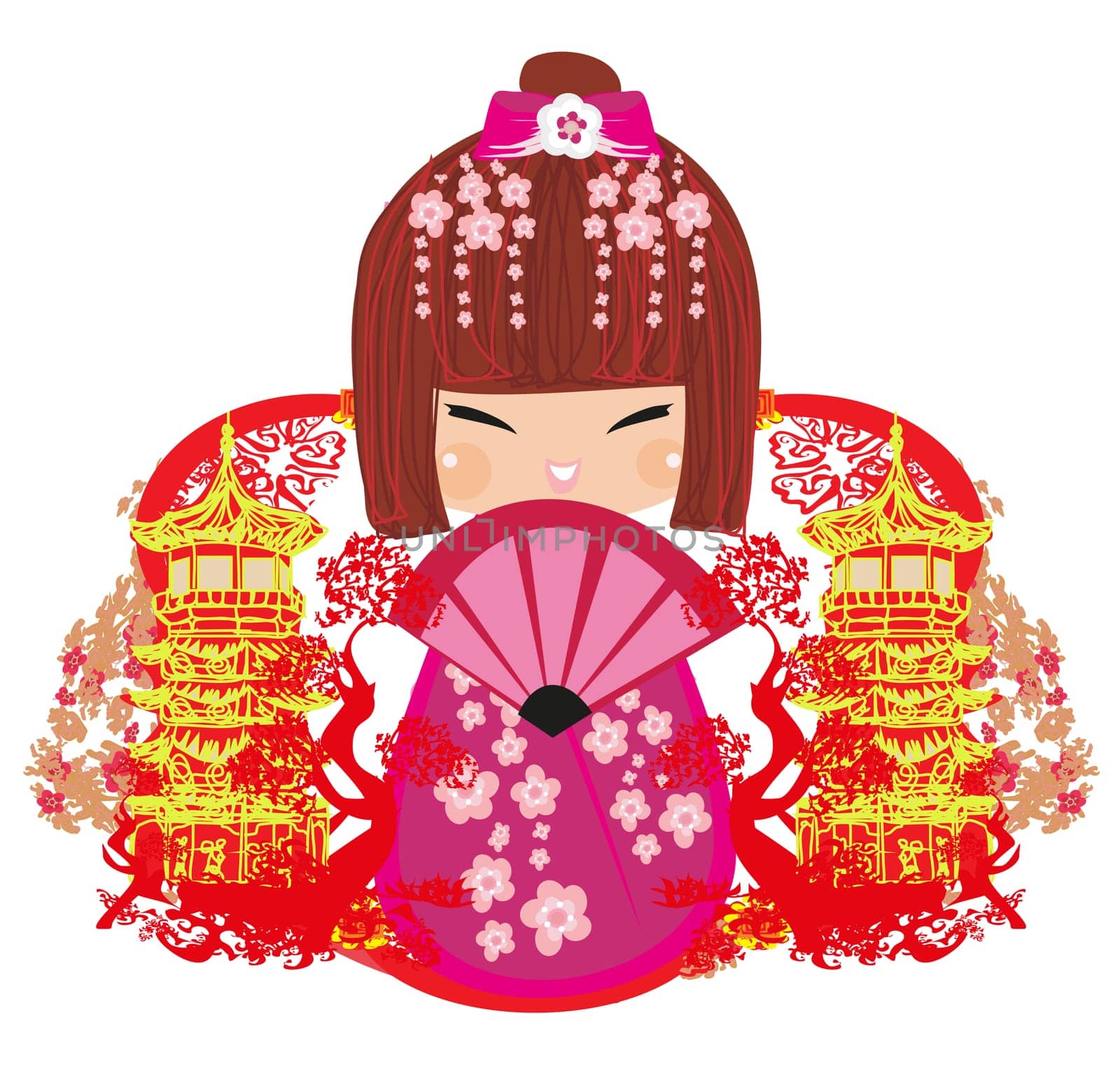 Kokeshi doll cartoon character , beautiful abstract card