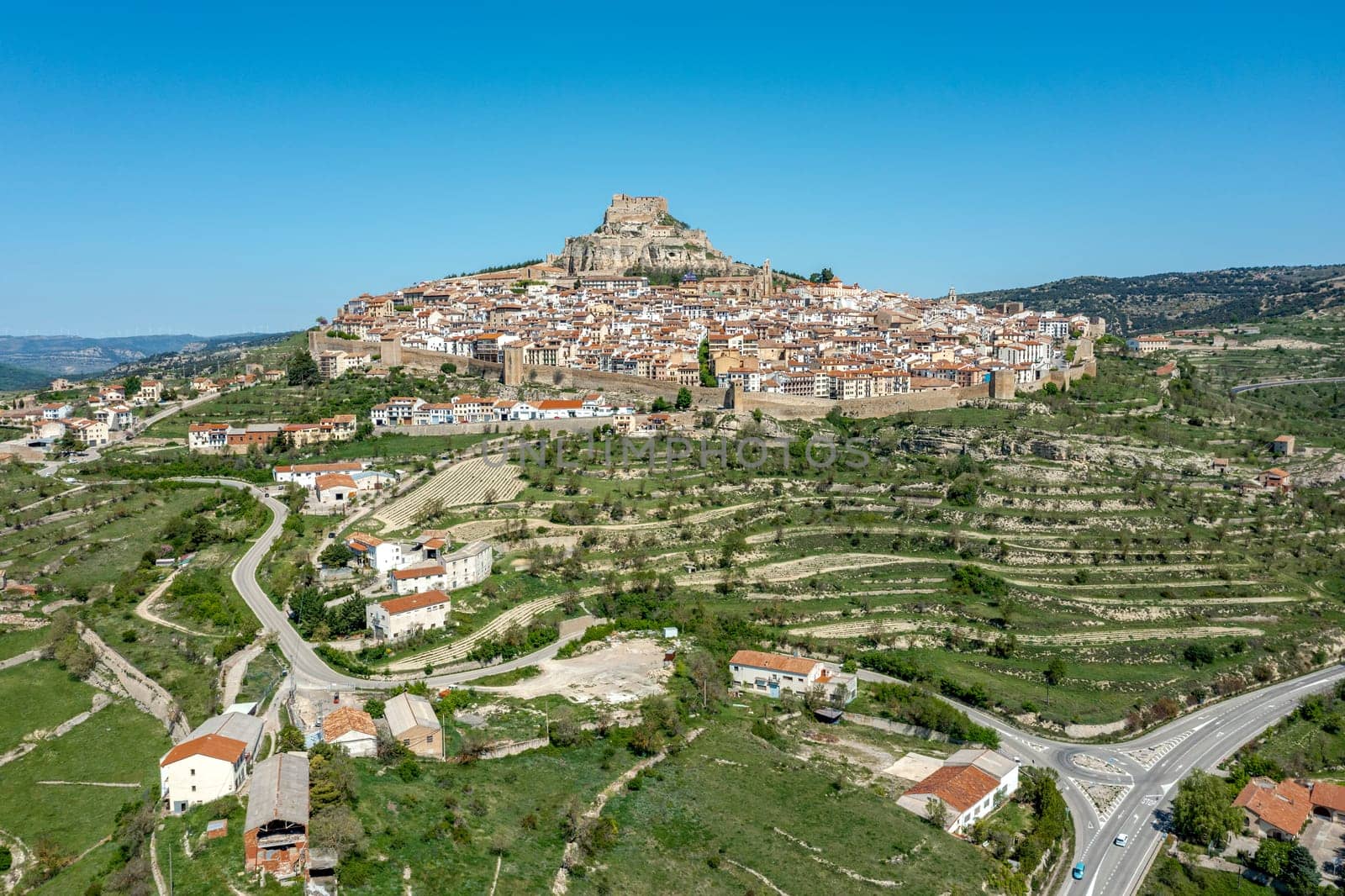 A panoramic view of Morella, Maestrazgo in Valencia, Spain, Panoramic Front View