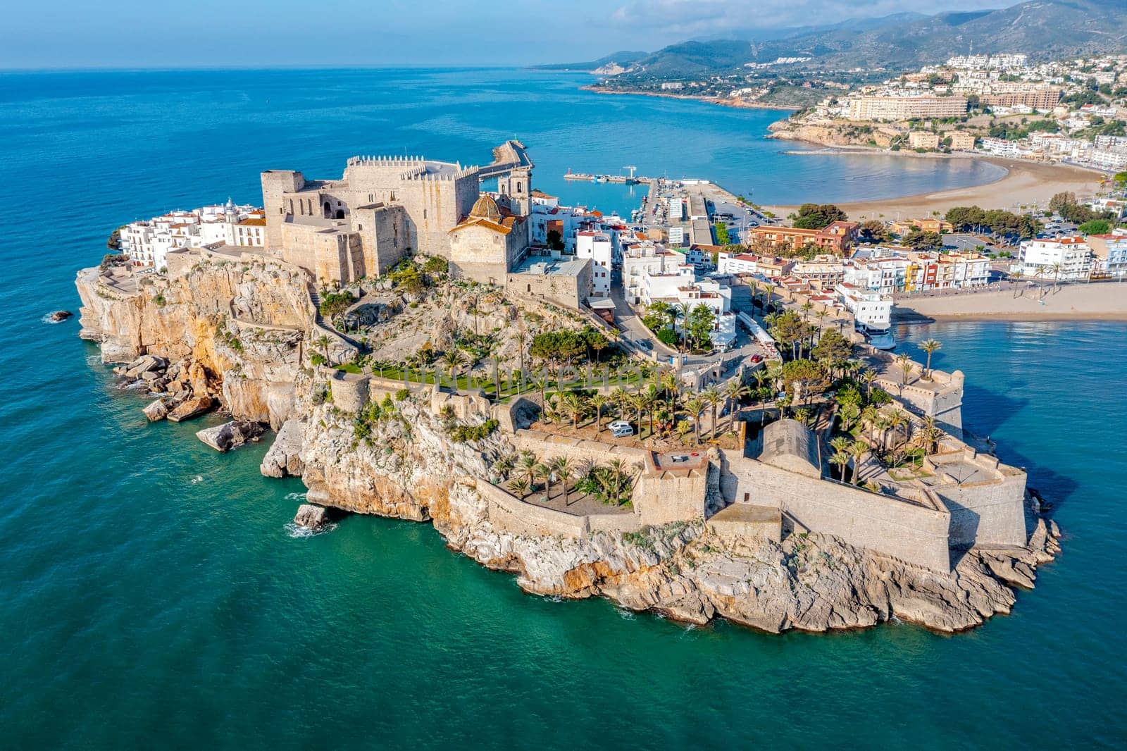 Two beaches in Peniscola, Castellon, Spain, Panoramic Front View