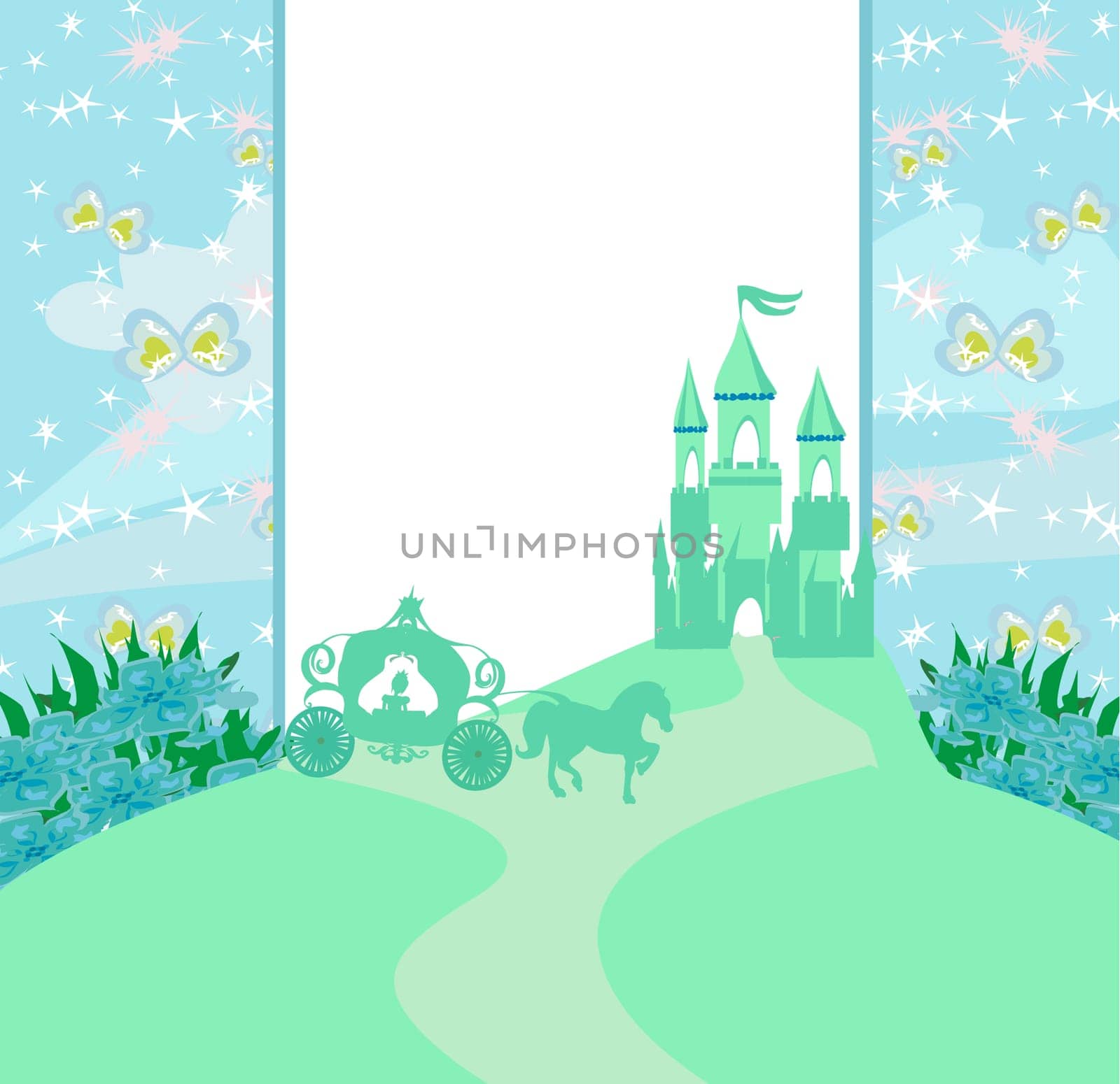 abstract fairy tale frame -  carriage and a medieval castle.