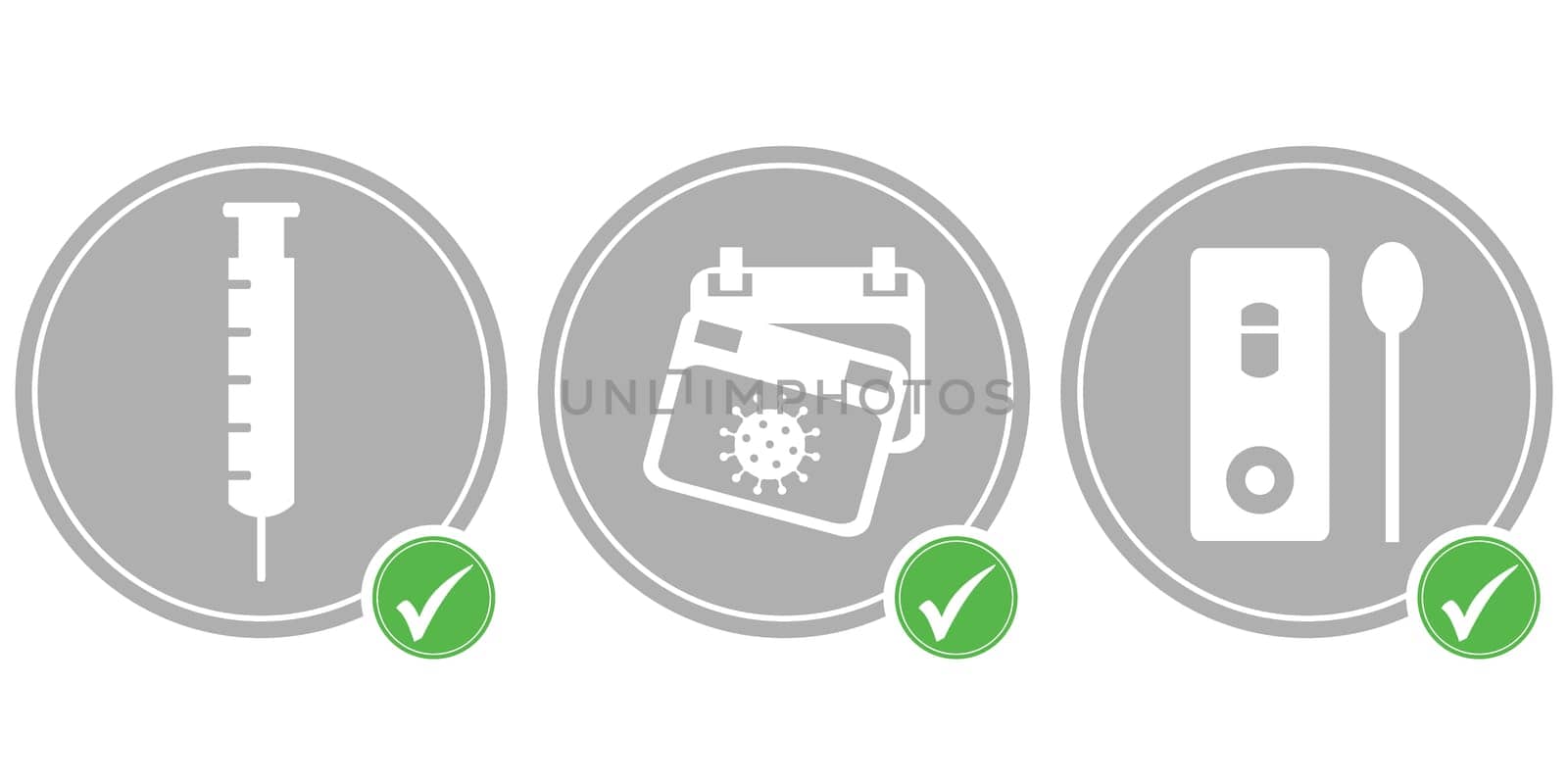 Vaccinated, Tested or Recovered Icons in black circle - Coronavirus Symbols