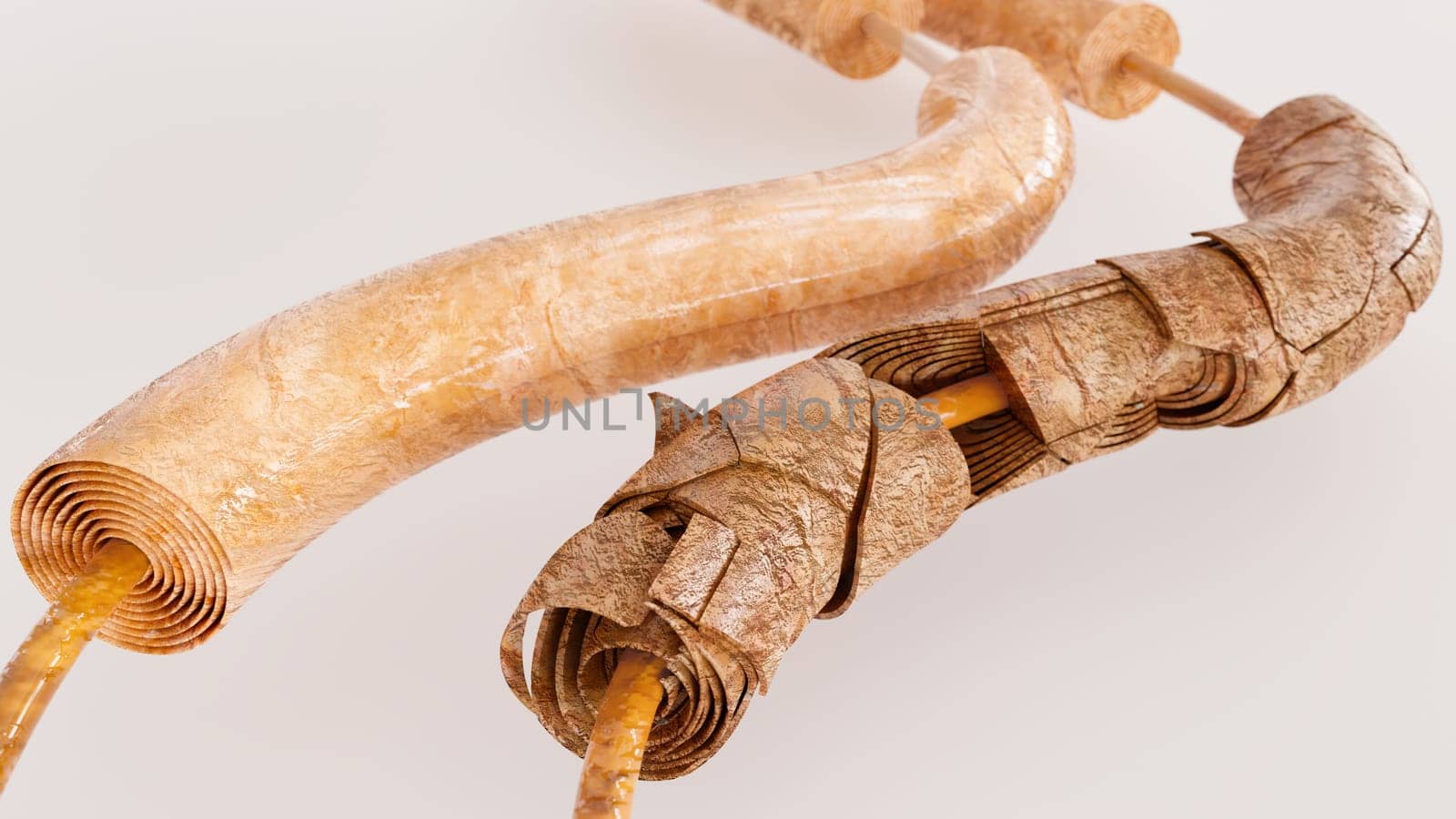 Healthy nerve next to a diseased nerve with GBS syndrome on a white background - 3D Rendering