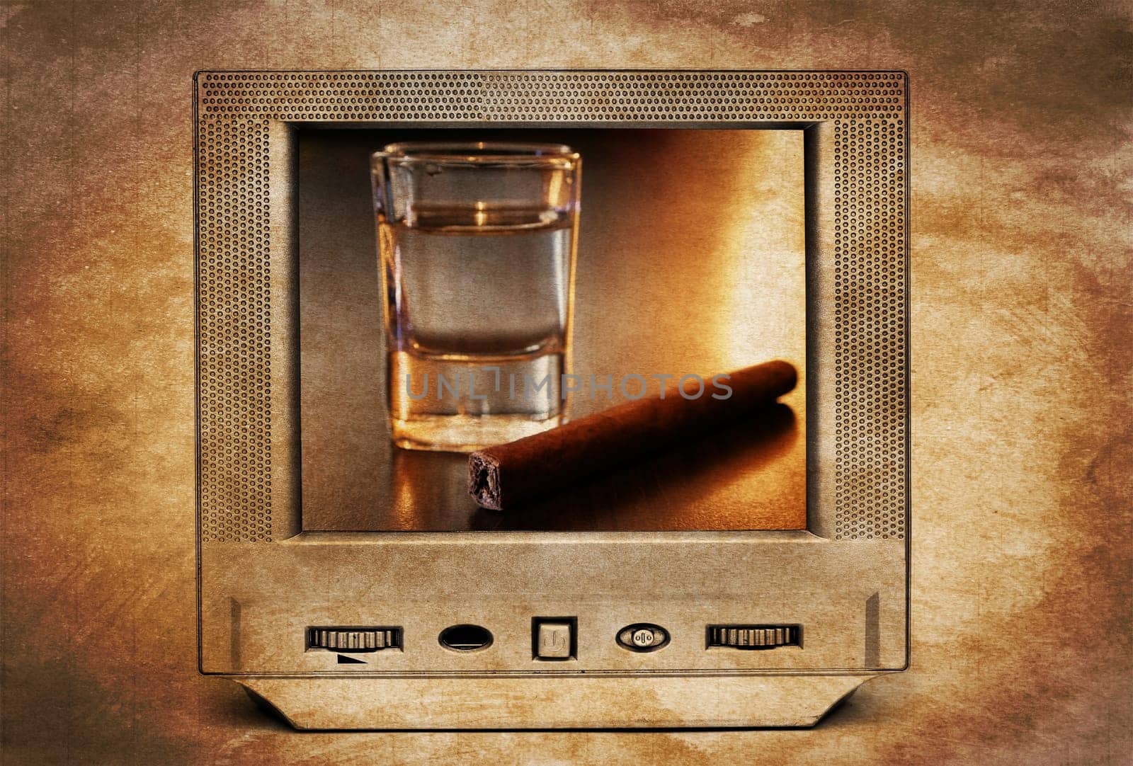 Alcohol and cigar on TV