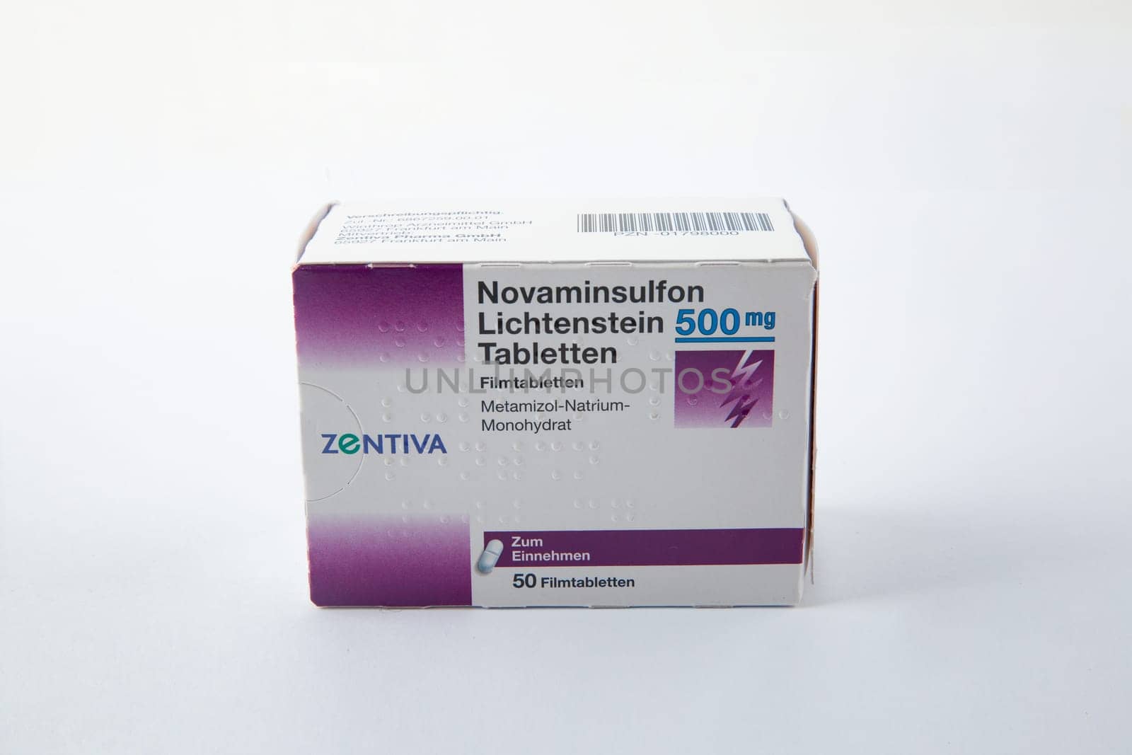 WETZLAR, GERMANY - 2022-04-05: Novaminsulfon Lichtenstein Pills 500mg - is a prescription Painkiller with the active ingredient Metamizole.
