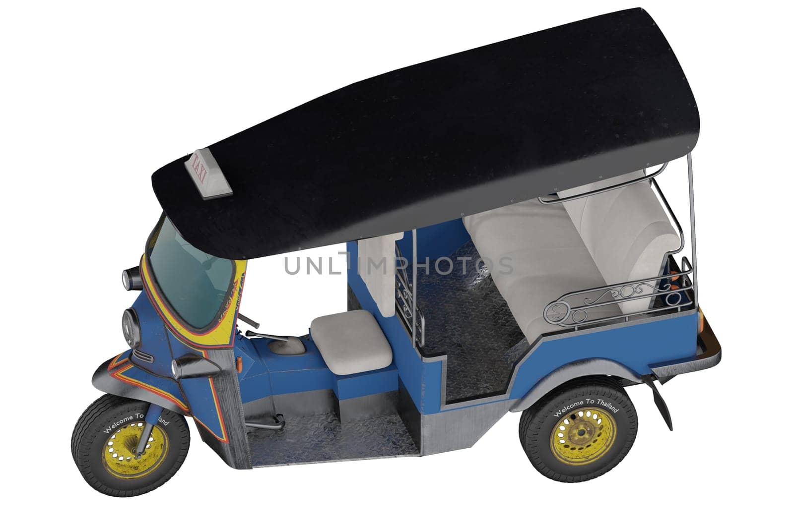 3d illustration. perspective view . Thailand three wheel native taxi, Thailand Tuk Tuk,Asia, Bangkok, Concept THAILAND TRAVEL