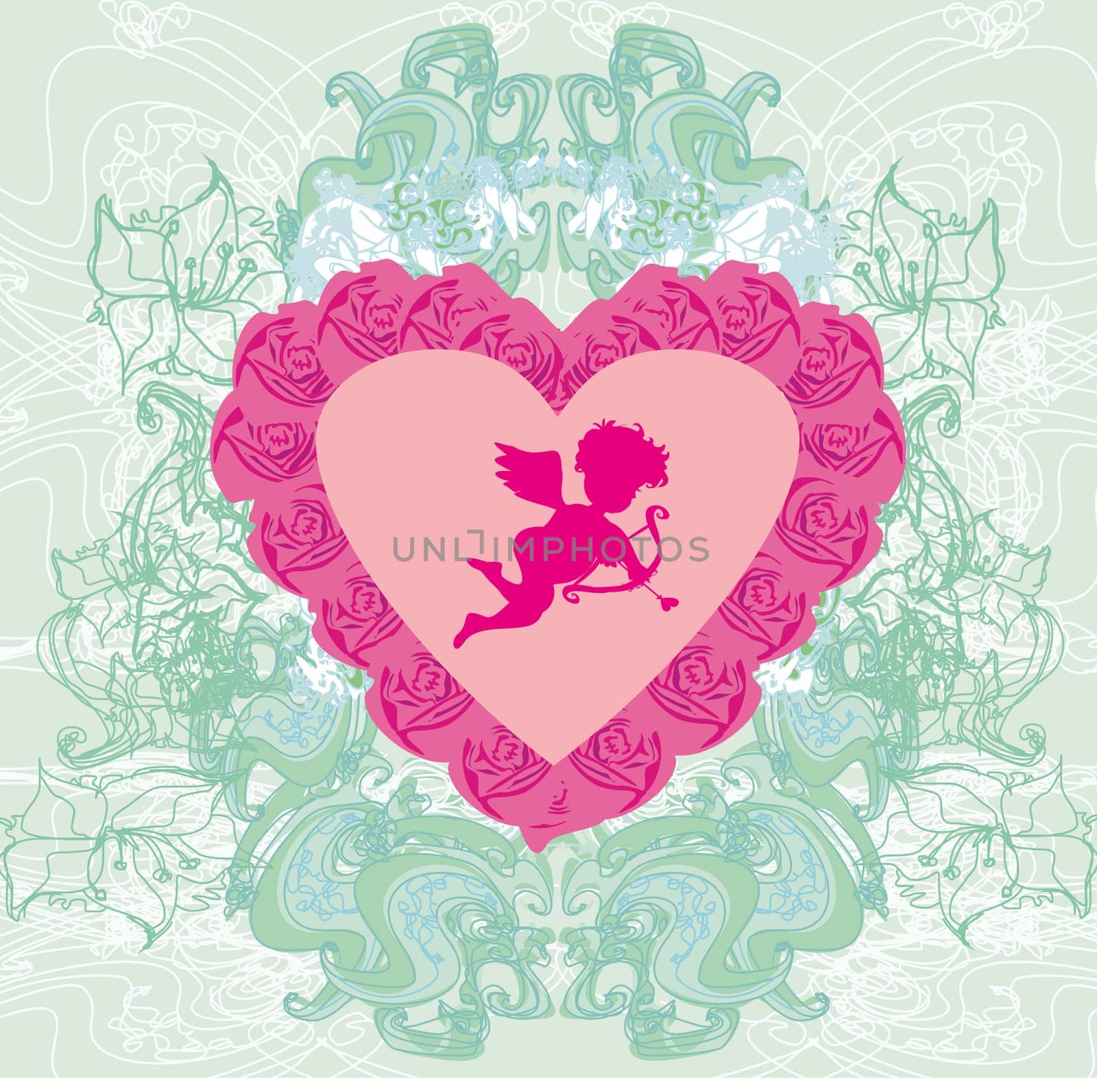 valentines frame with a sweet cupid and beautiful roses