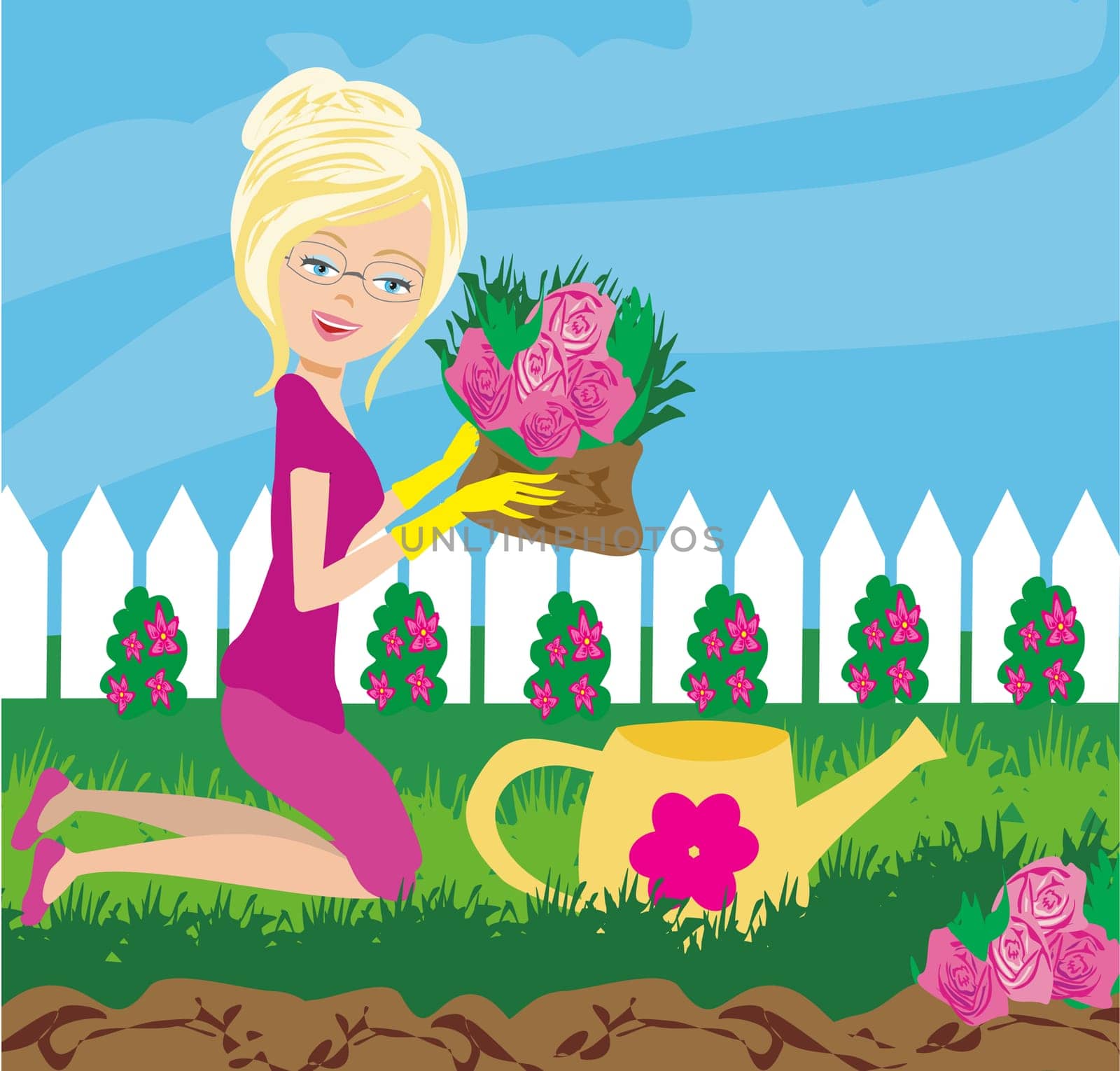 woman plant flowers in the garden