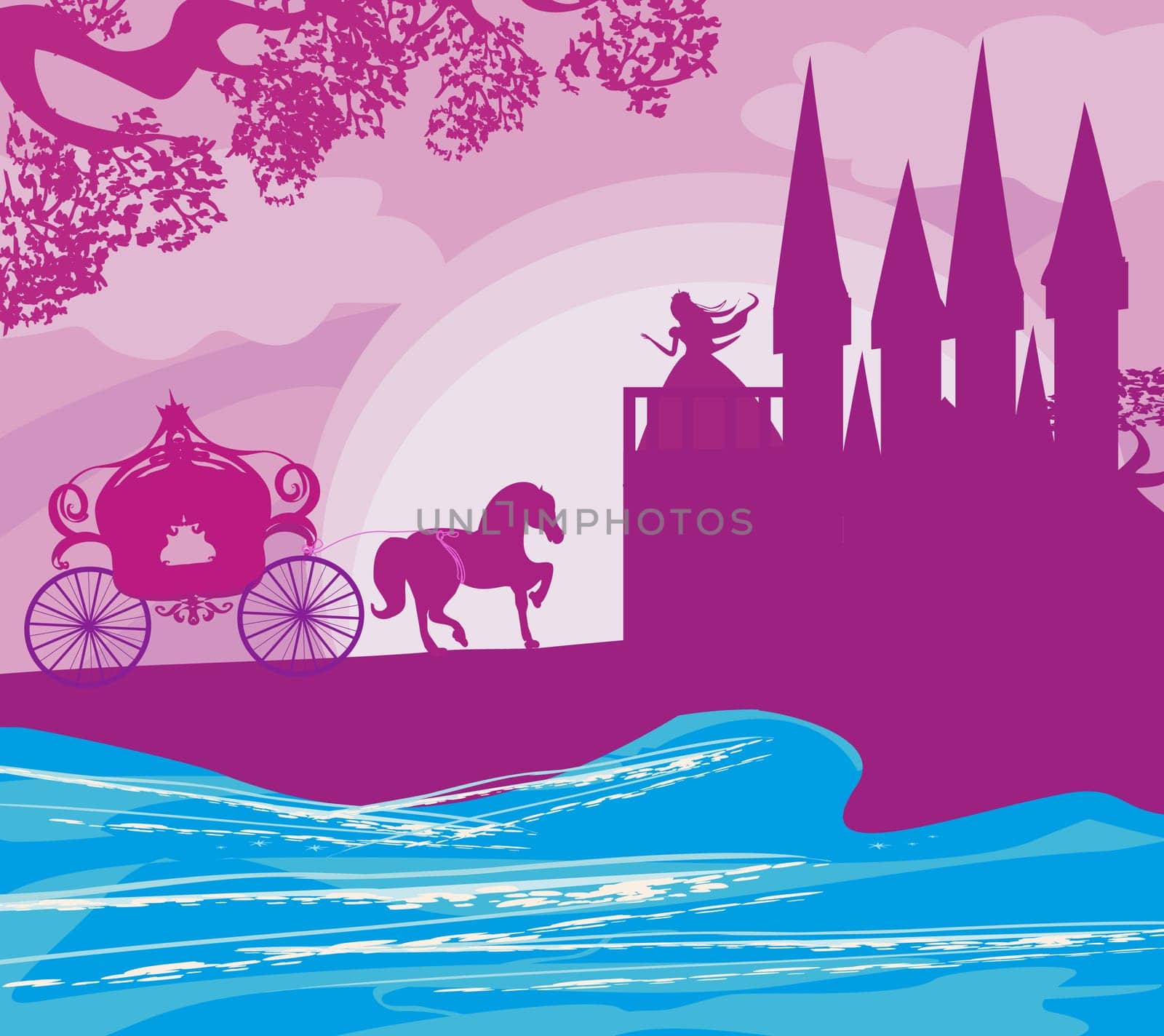 Illustration of princess in castle waiting for Prince