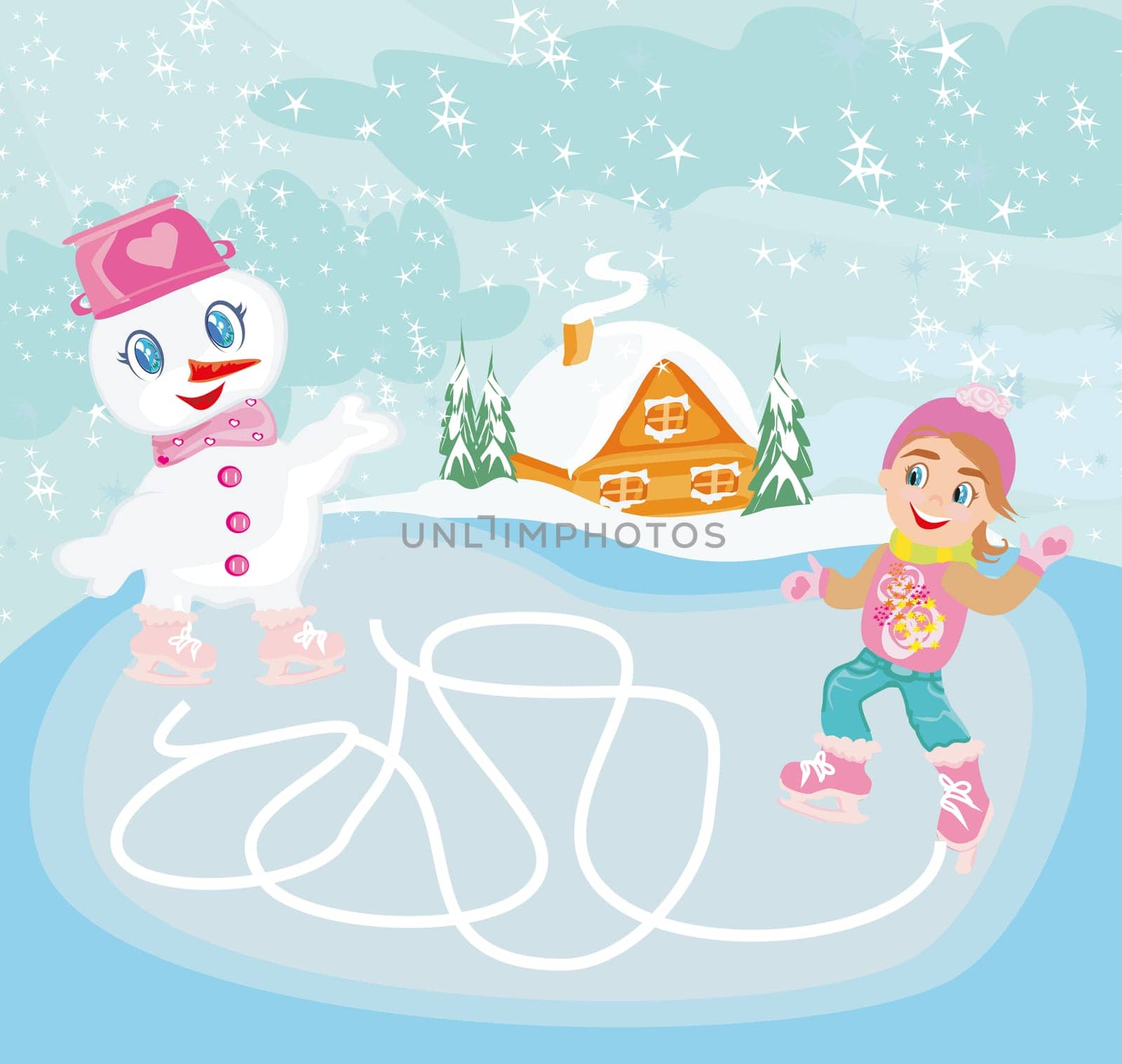 ice skating in the winter day - Maze game for kids