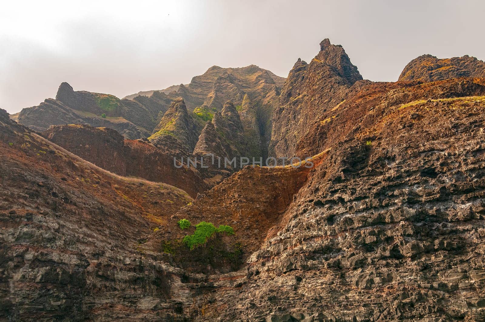 Steep Volcanic Cliffs on a Foggy Coast on the Na Pali Coast in Hawaii