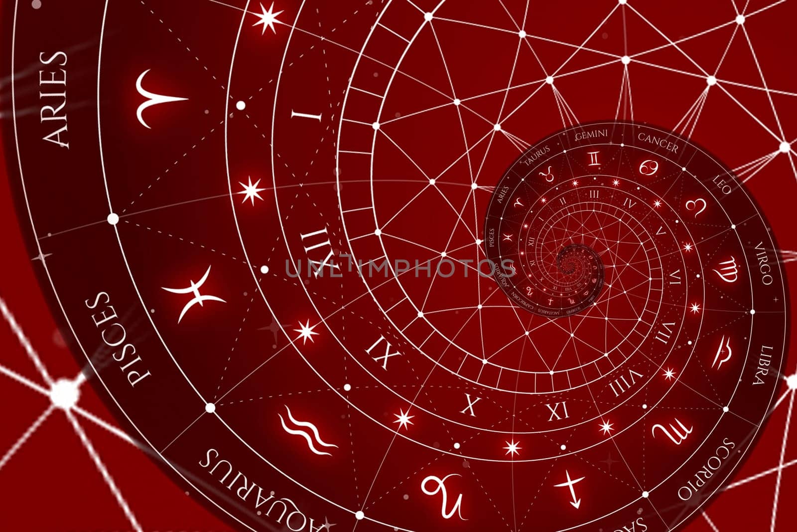 Zodiac Signs Horoscope background. Concept for fantasy and mystery - red