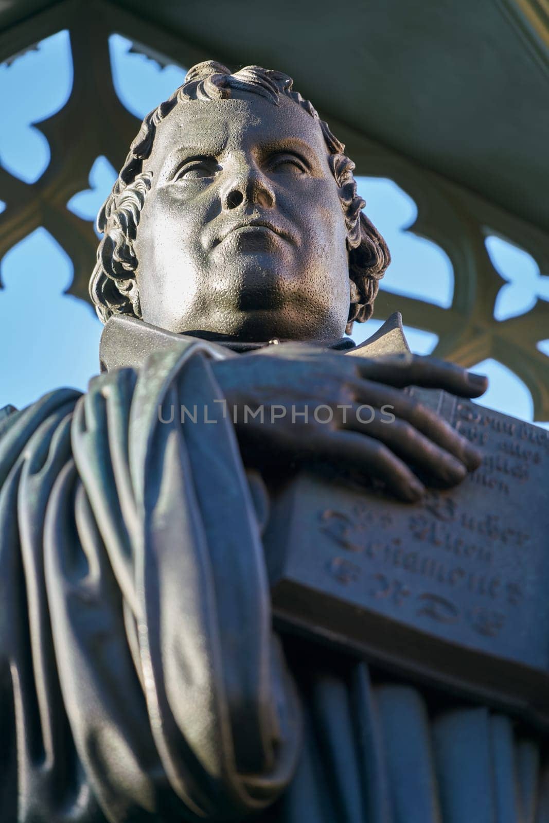 Martin Luther monument from 1821 on the market place of Wittenberg in Saxony-Anhalt in Germany