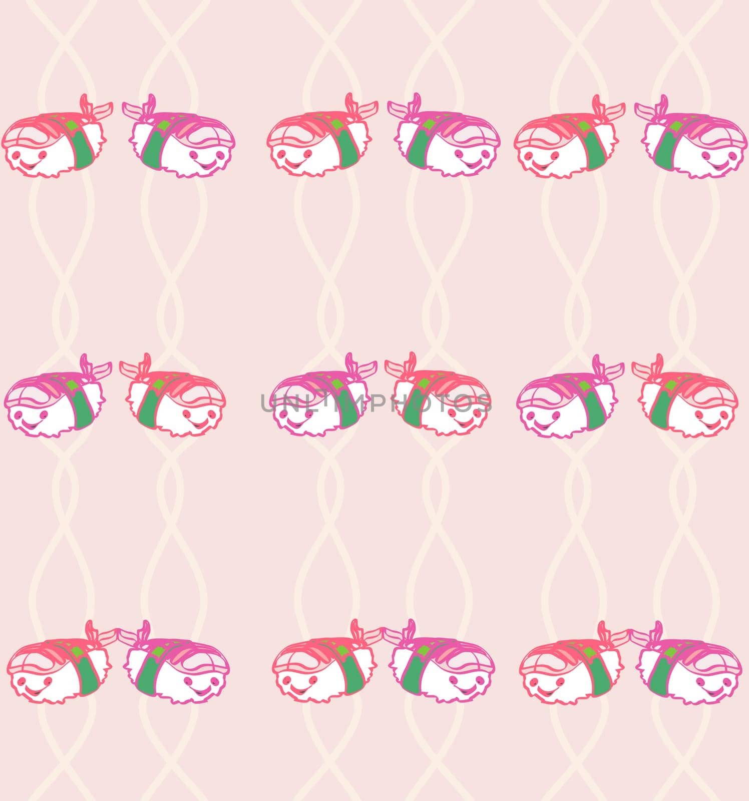 sweet sushi kawaii, cartoon seamless pattern background