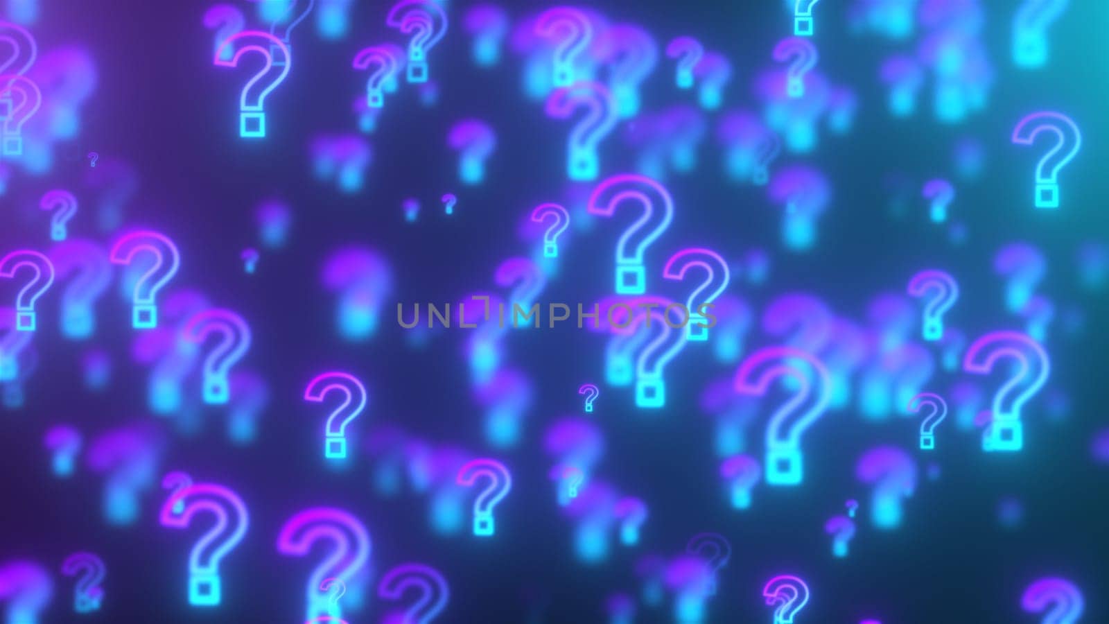 Glowing question marks. Computer generated 3d render