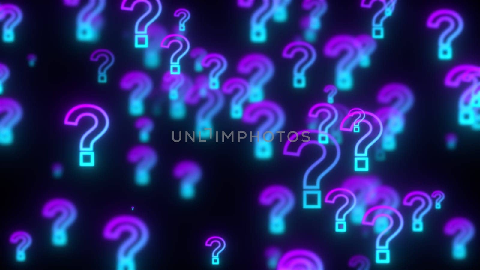 Glowing question marks. Computer generated 3d render