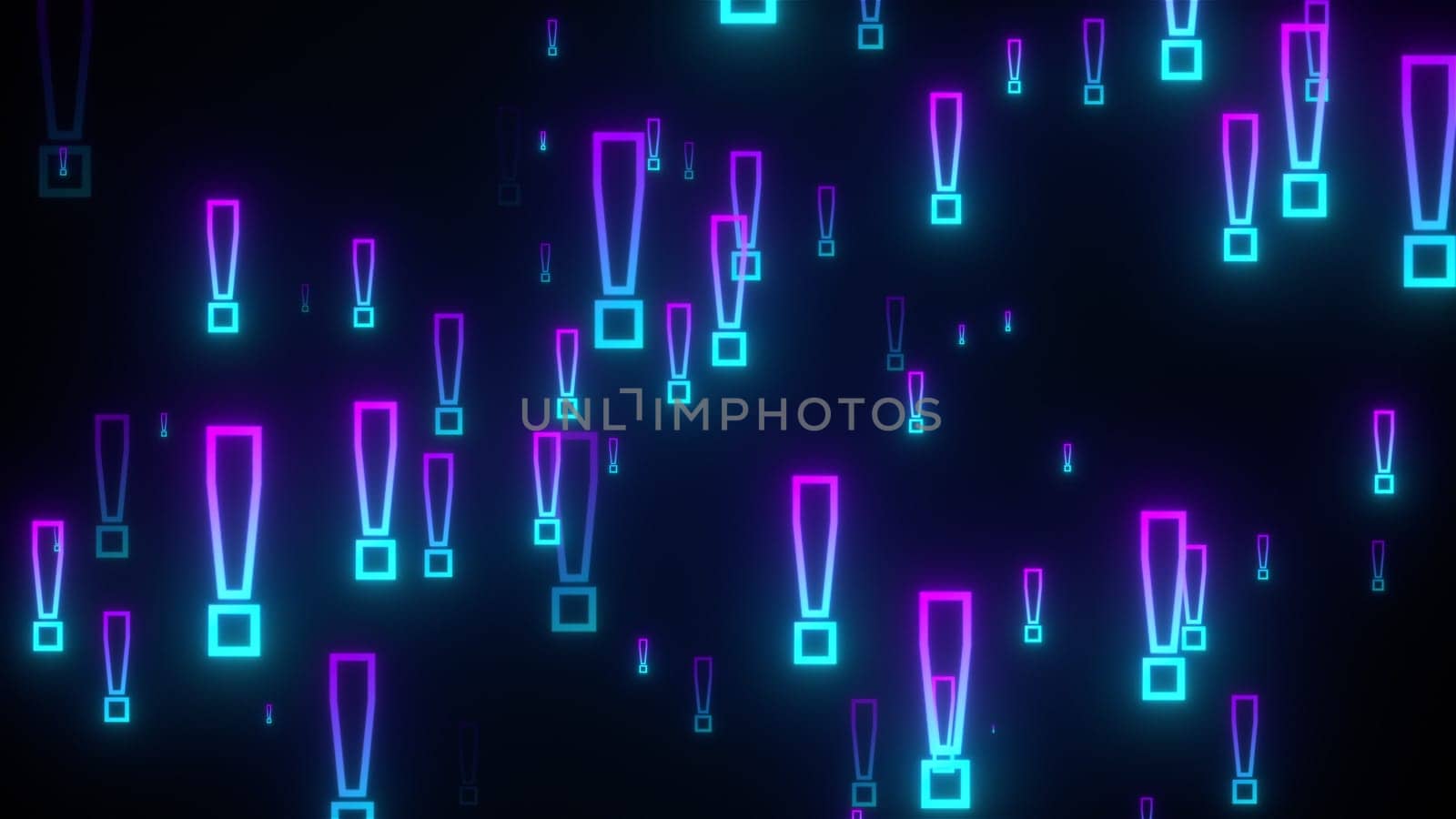 Glowing exclamation marks. Computer generated 3d render