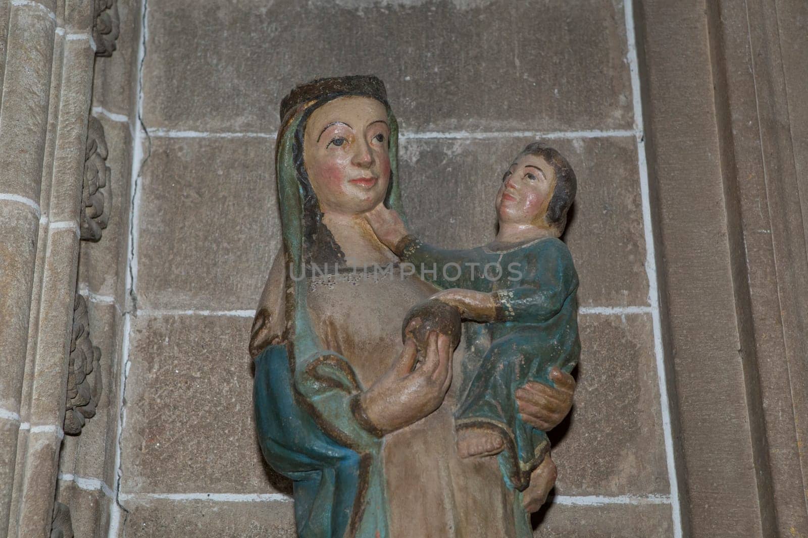 Plasencia, Spain - May 21h, 2022: Our Lady of Fuentiduenas at Saint Nicholas Church, Plasencia Old town, Caceres, Extremadura, Spain