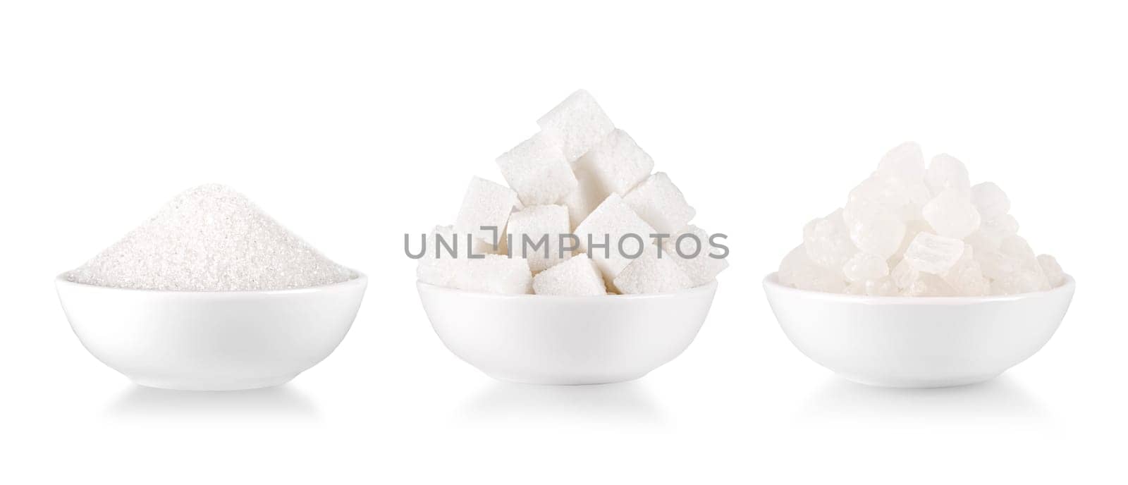 The Set of  of white sugar isolated on white background