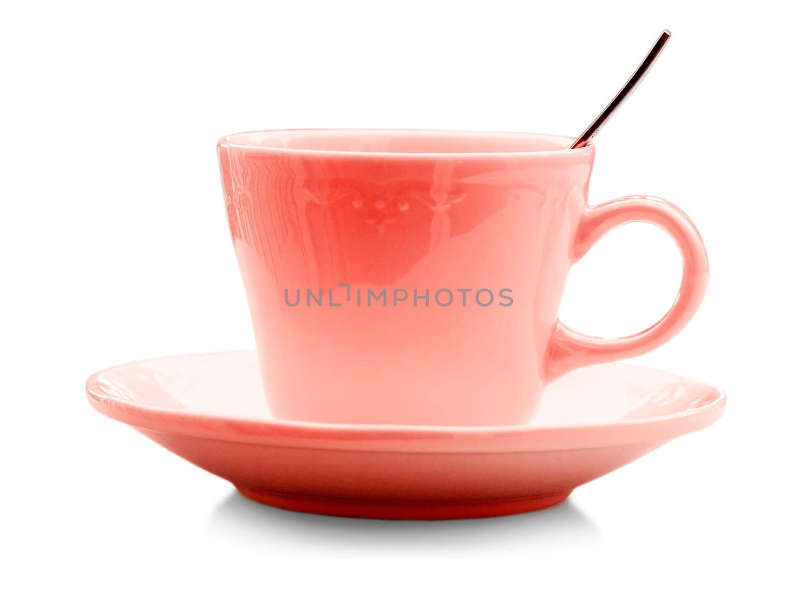 The Color ceramic cup with spoon isolated on white background