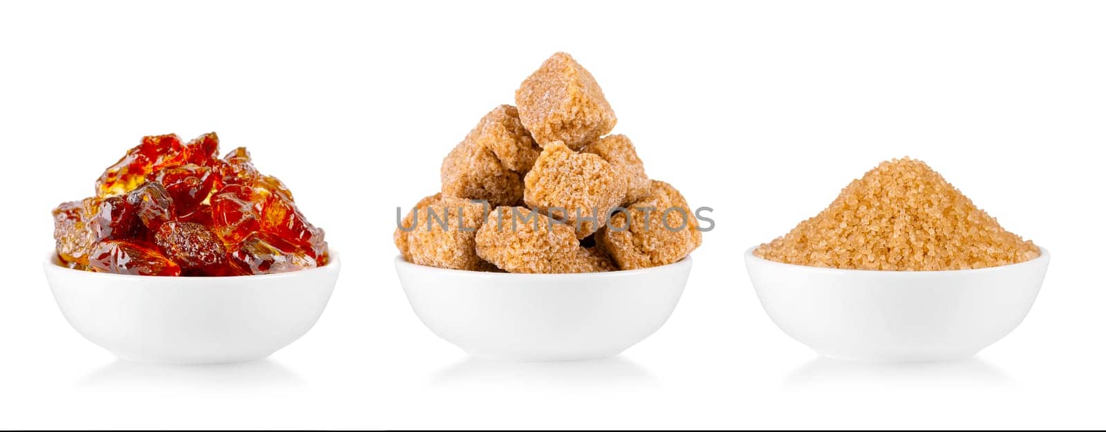 The Set  of brown  sugar isolated on white background
