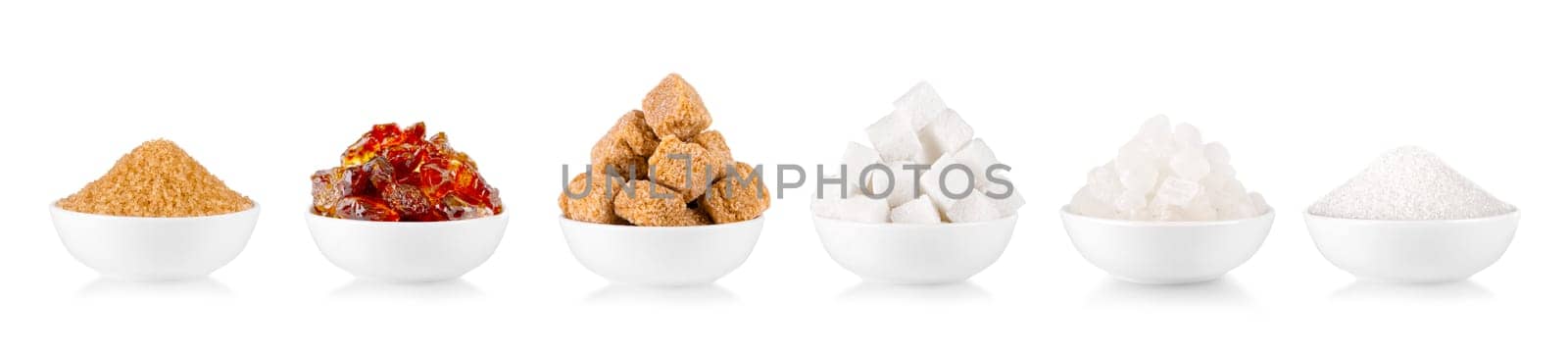 The Set of  of white and brown sugar isolated on white background