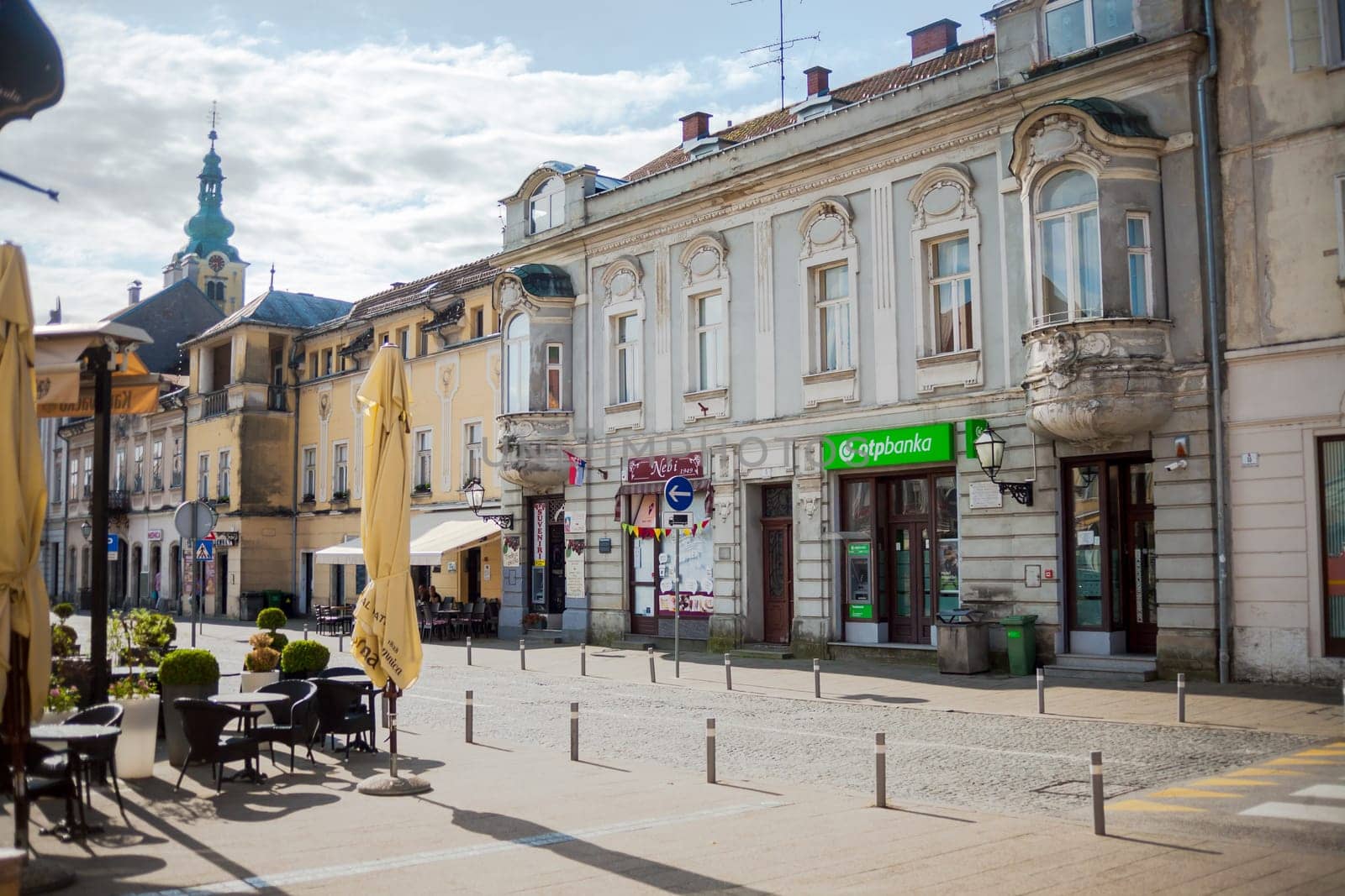 SAMOBOR, CROATIA-May 22, 2022: The City center of Samobor, with its church in the background, is a tourist attraction because of a ruined castle on a nearby hill.
