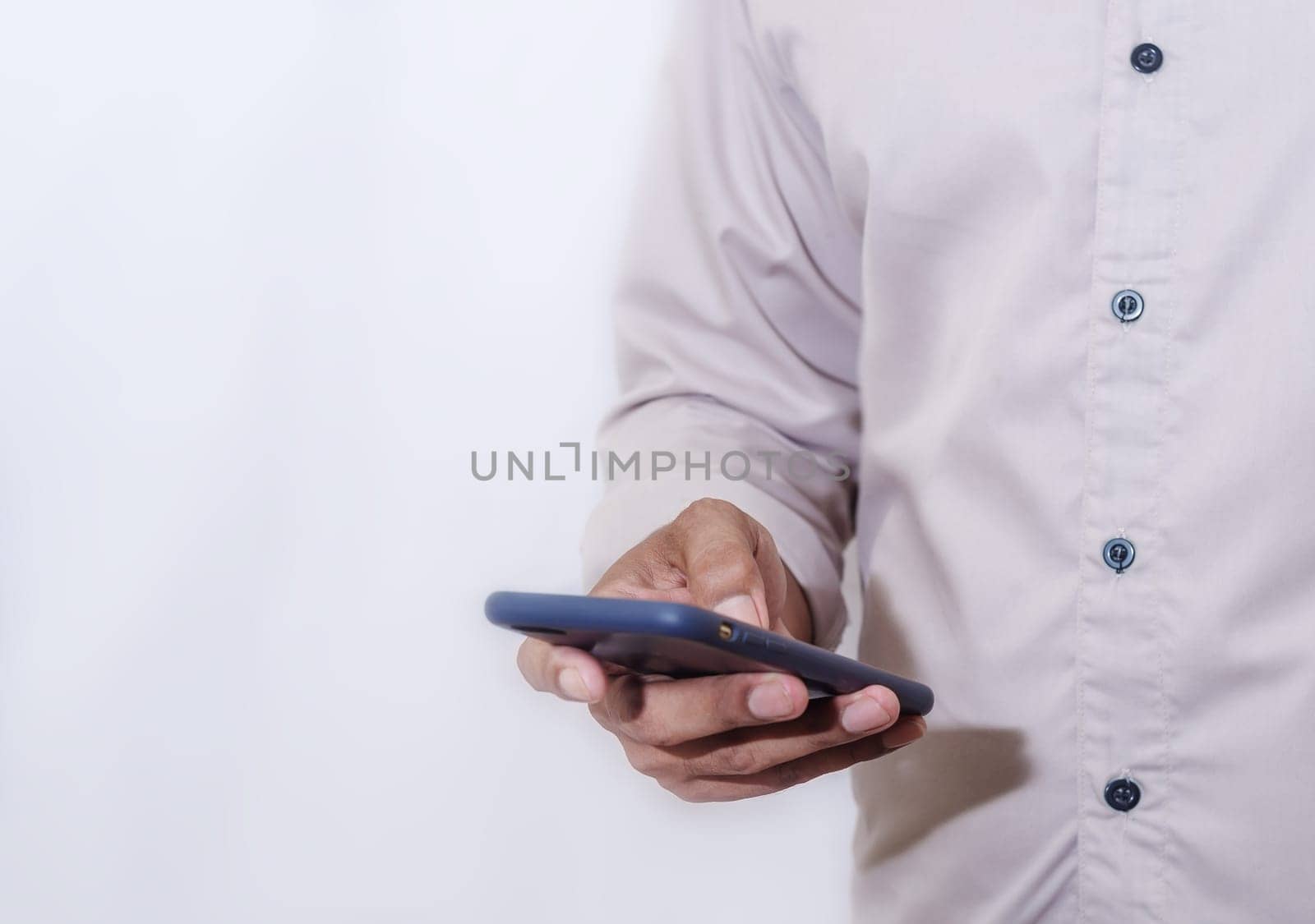 Networking people and connecting network concept, Man using smartphone mobile on blurred background