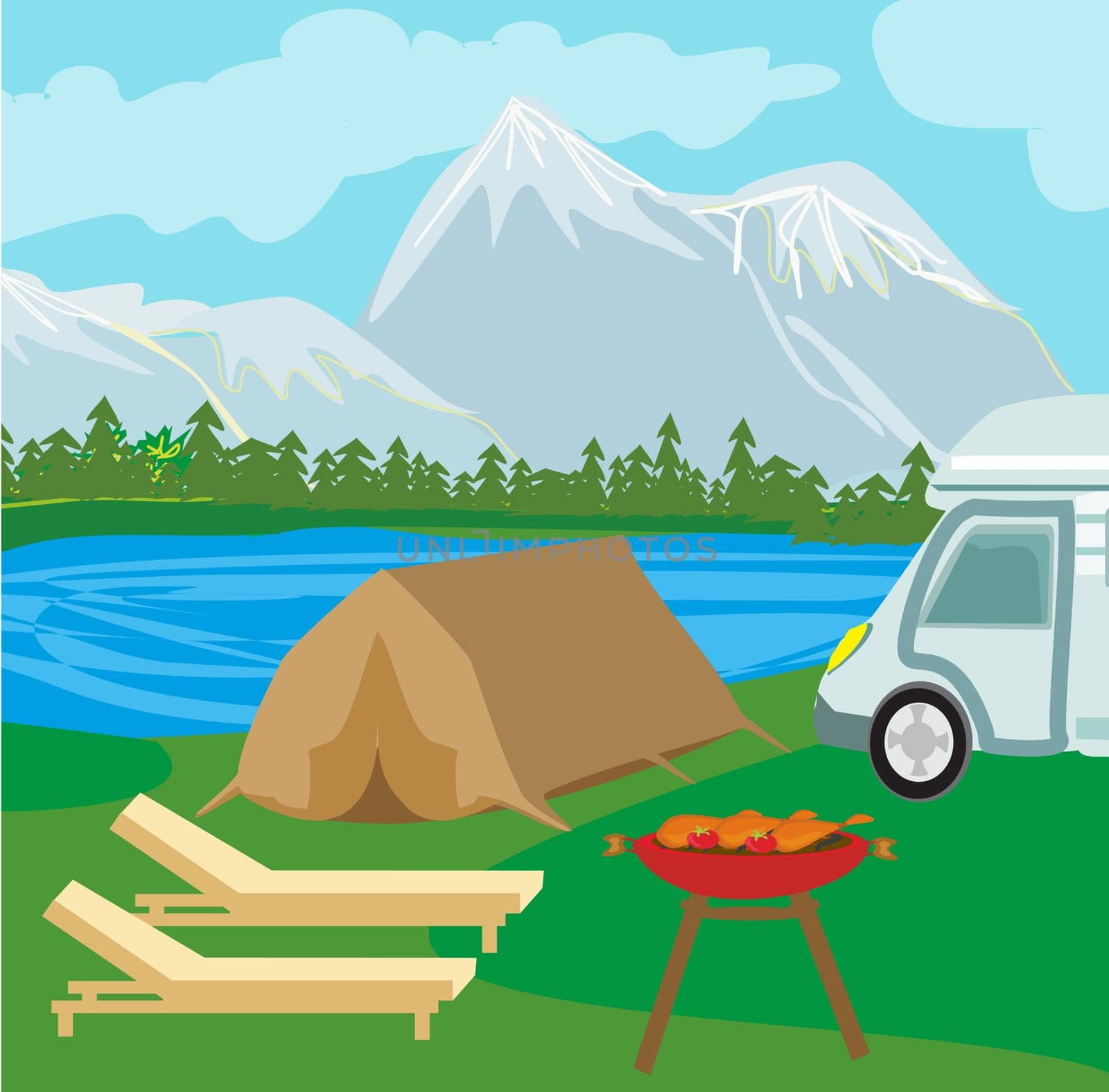 Summer picnic on rural landscape