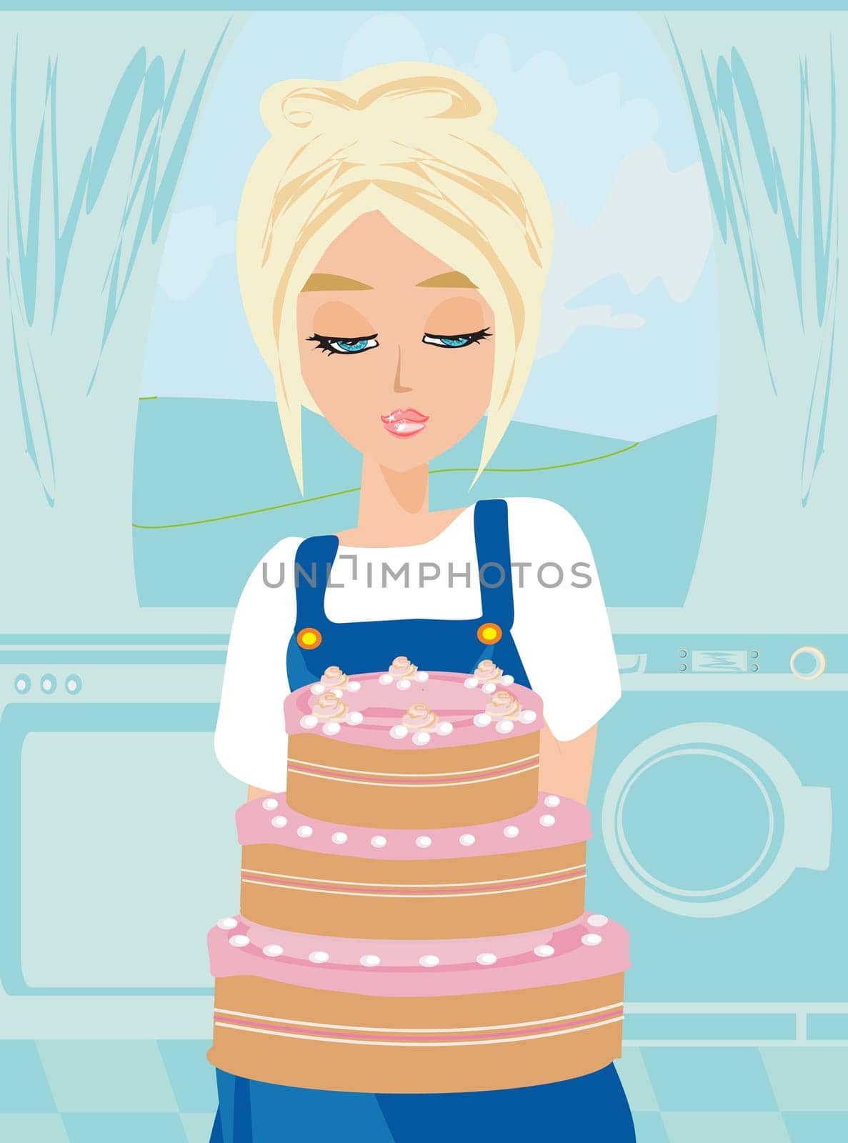 Housewife baked the cake