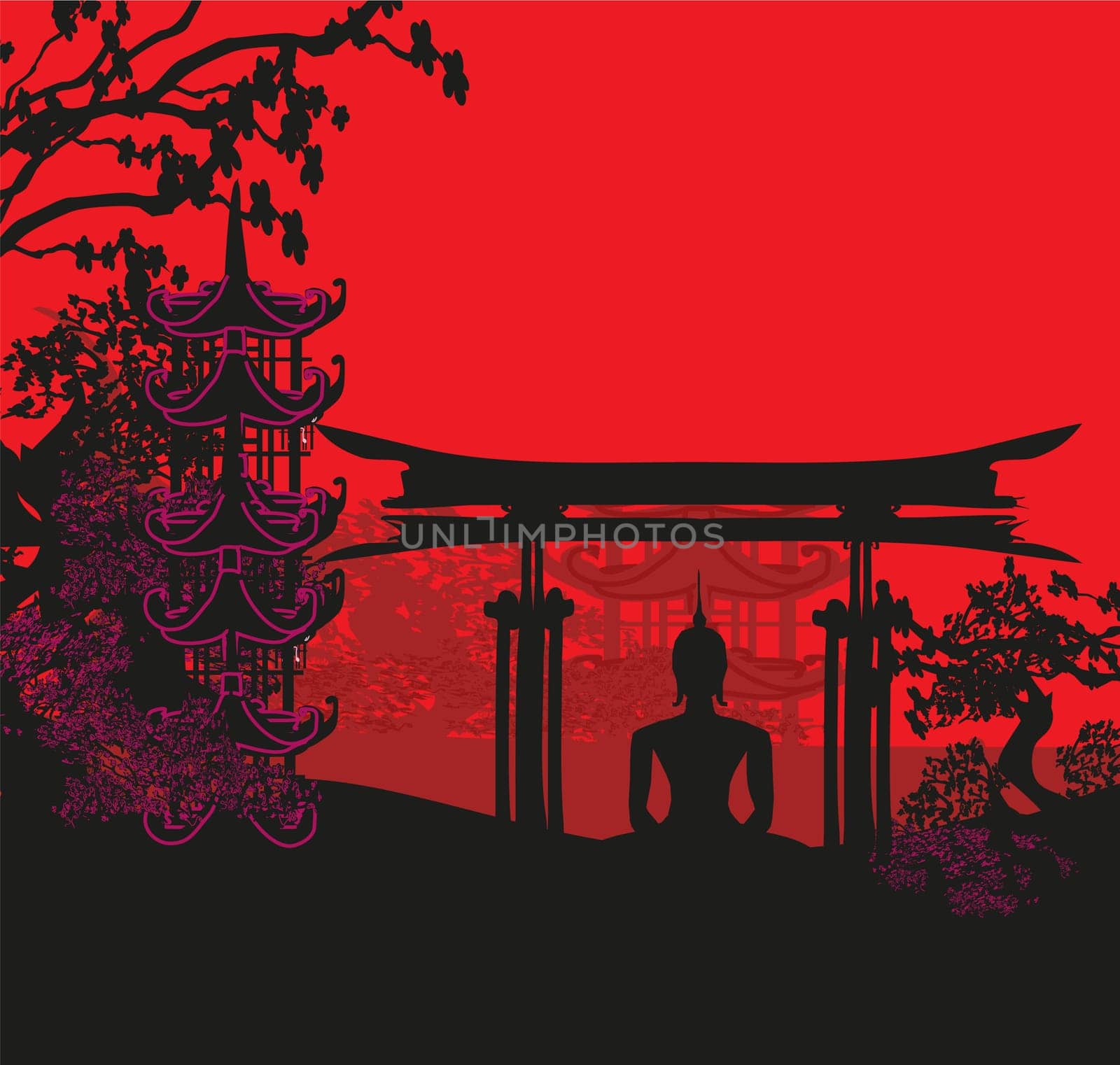 Buddha and Asian landscape