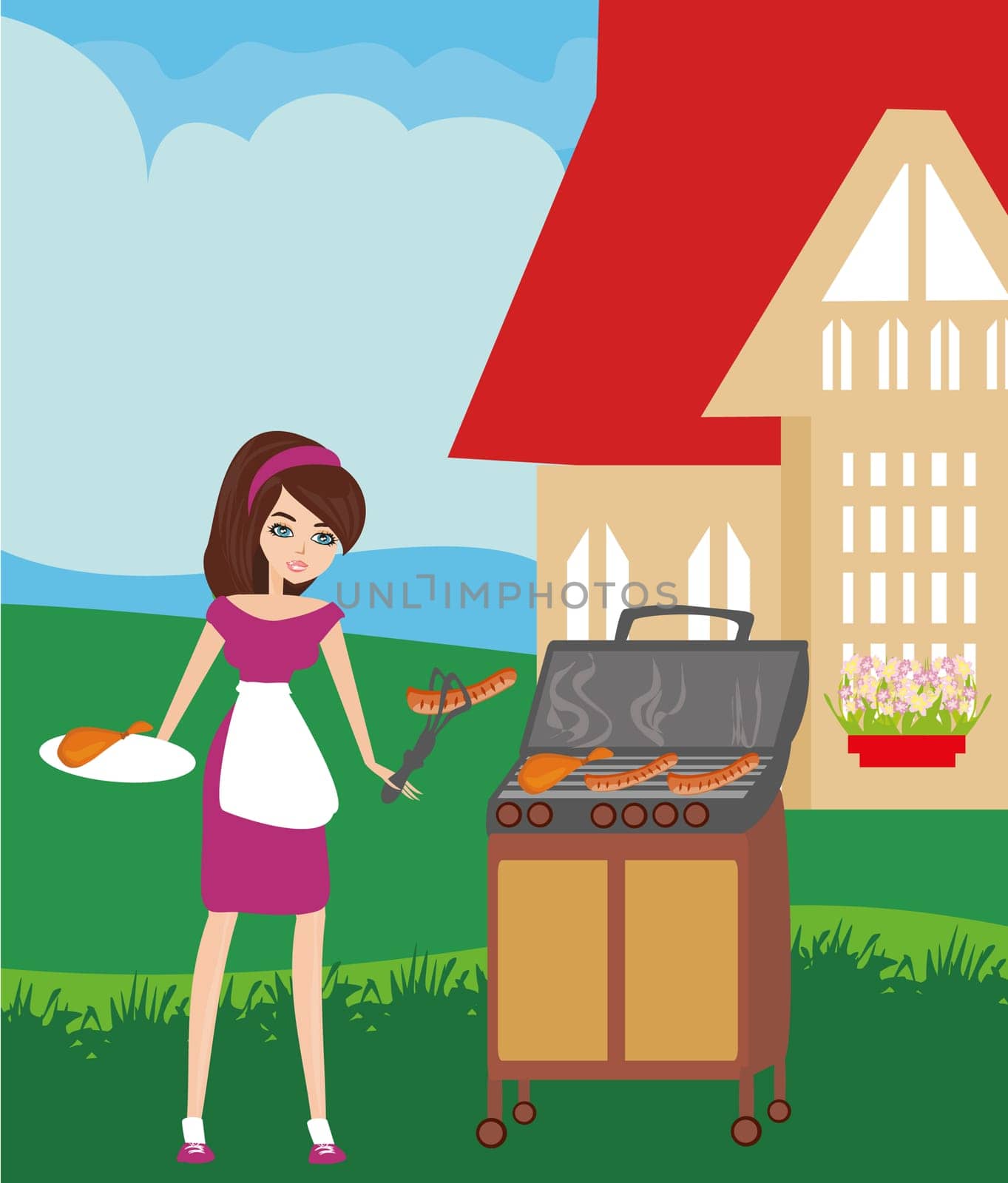 Woman cooking on a grill
