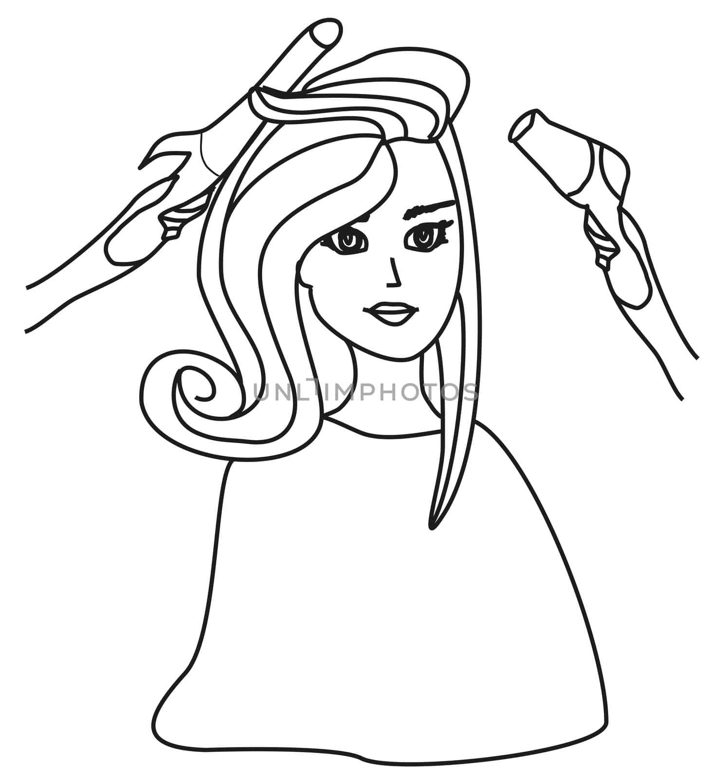 Beautiful woman in hairdressing salon - doodle Illustration