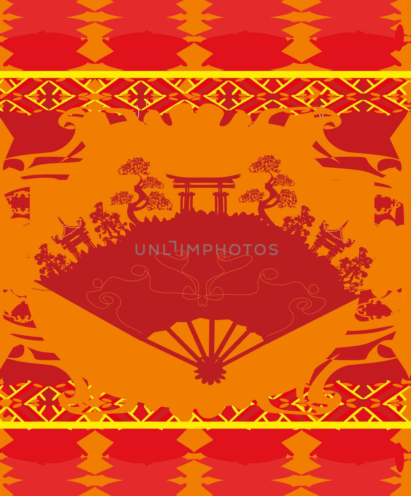 Beautiful Japan abstract ancient buildings range - card