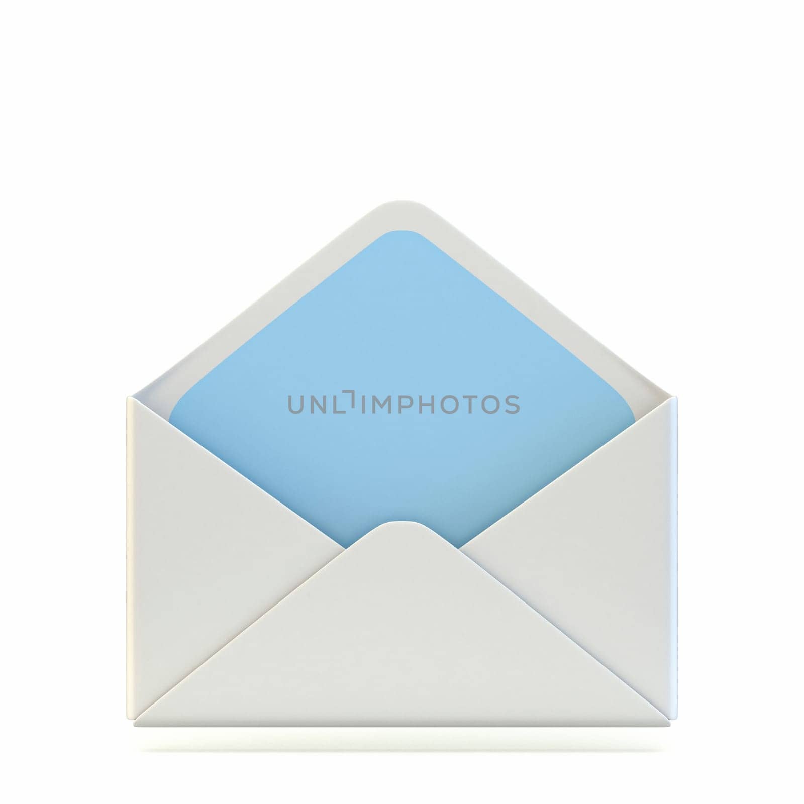 Mail icon open empty envelope 3D render illustration isolated on white background