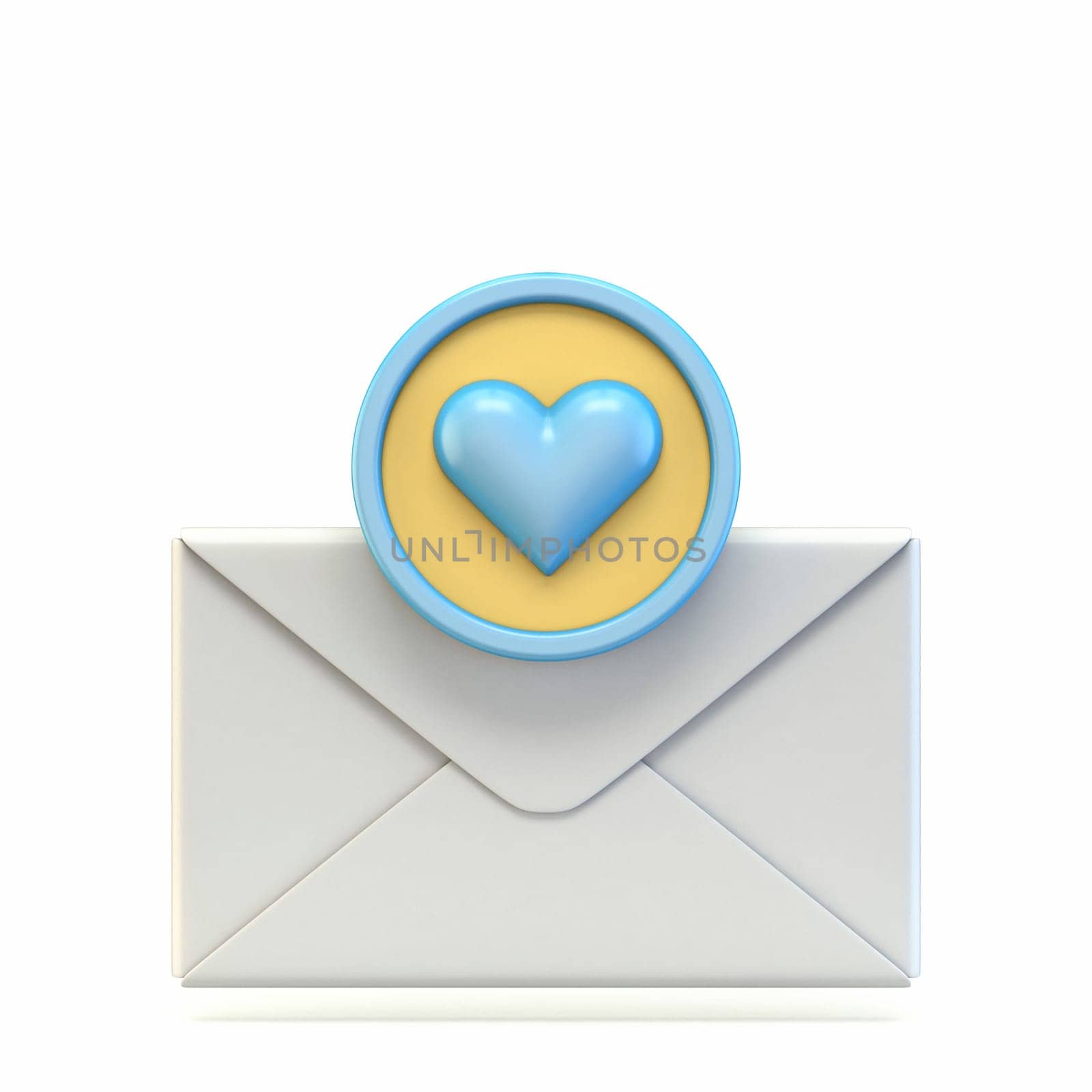 Mail icon with heart sign 3D render illustration isolated on white background