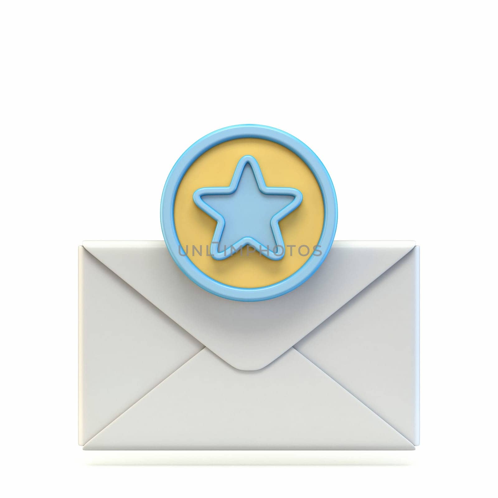 Mail icon with star symbol 3D render illustration isolated on white background
