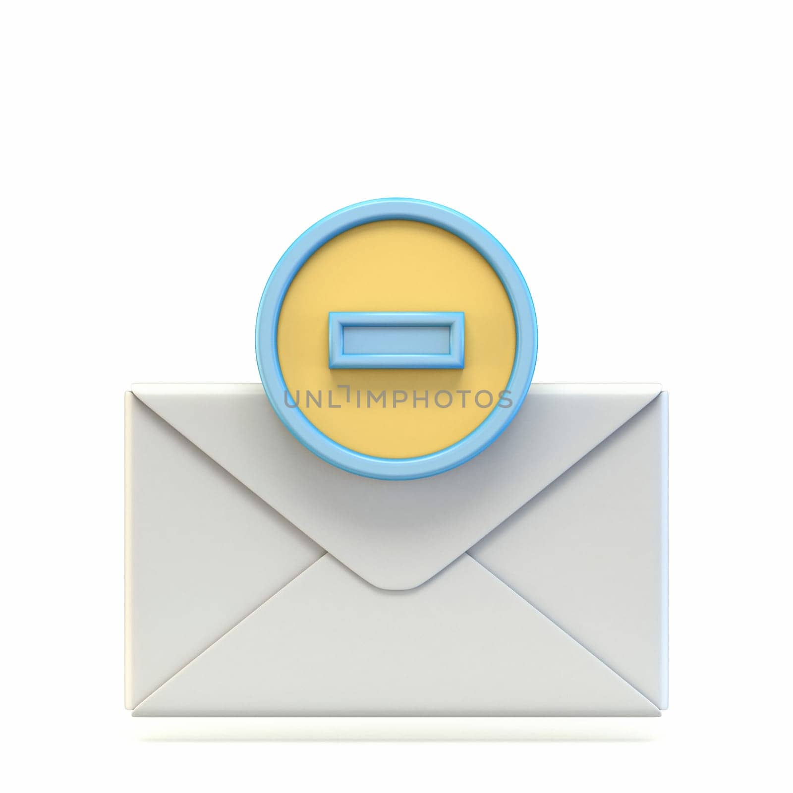 Mail icon with minus sign 3D render illustration isolated on white background
