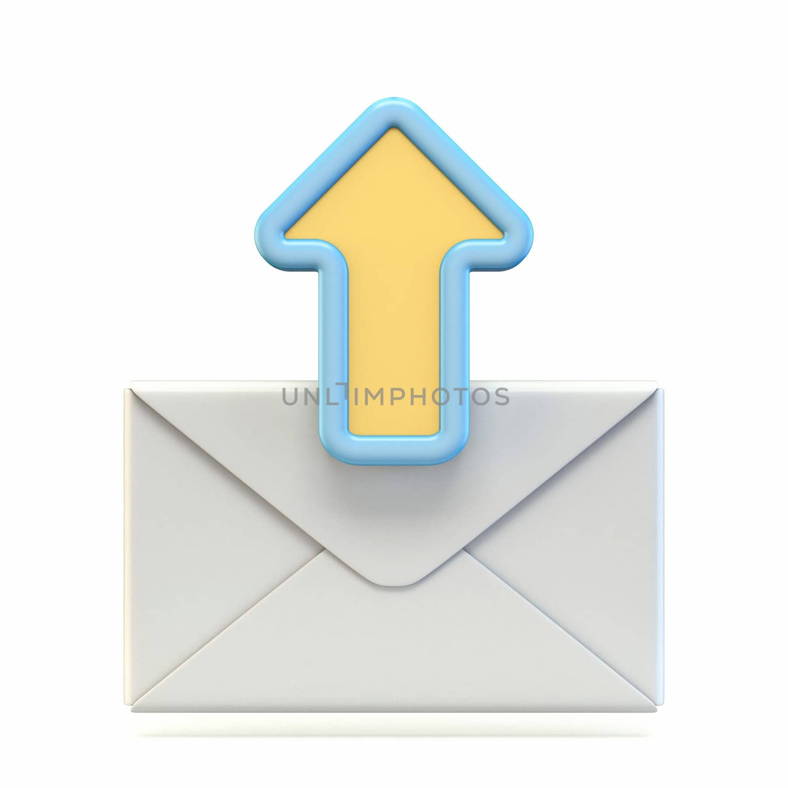 Mail icon with upload arrow sign 3D render illustration isolated on white background