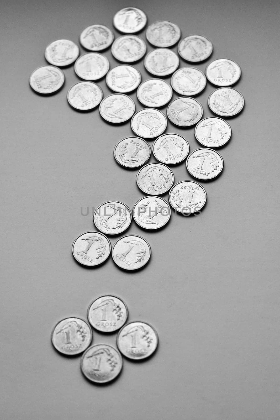 question mark made of 1 grosz coins