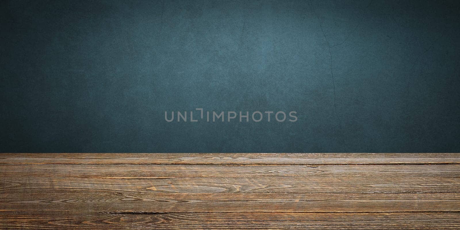 The background is blank wooden boards and a textured plastered wall with lighting and vignetting. For product demonstrations, free space, layout, mockup, perspective board, background board.