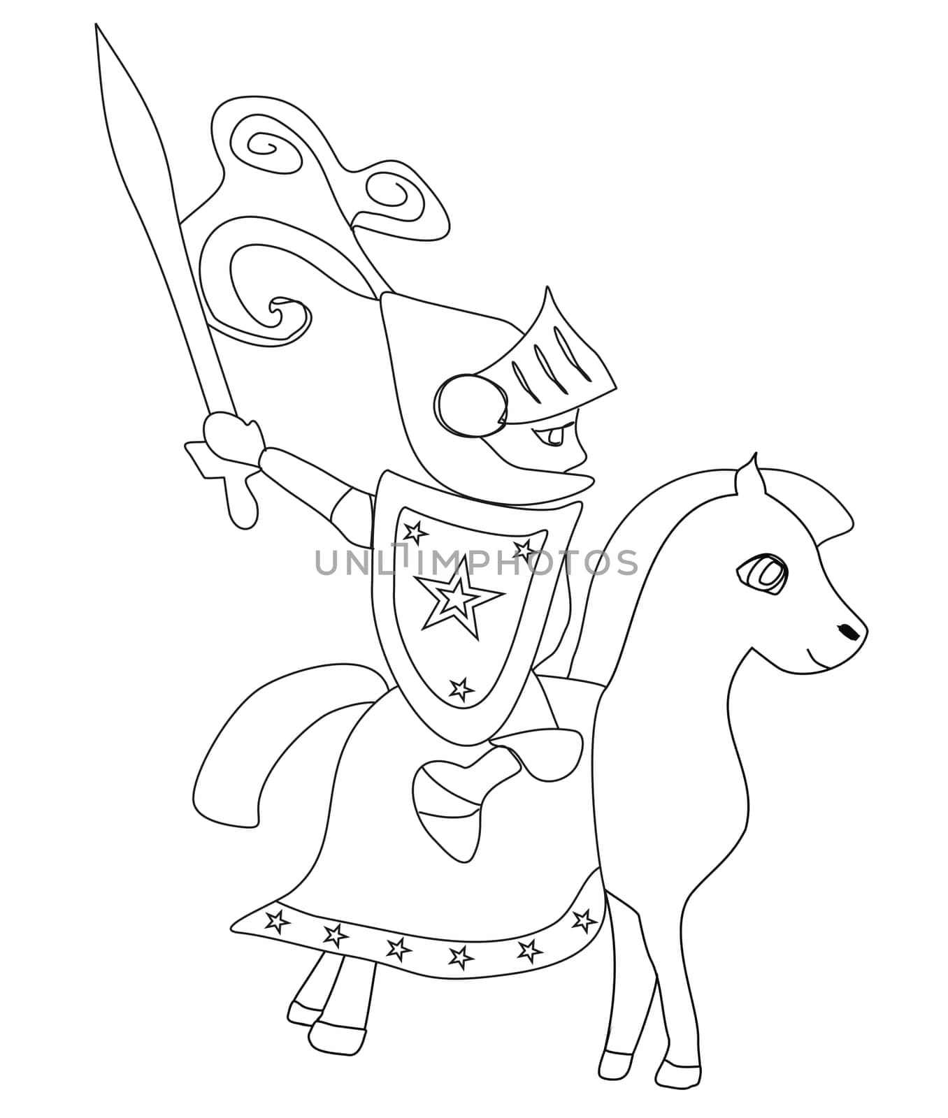 knight with sword riding on a horse