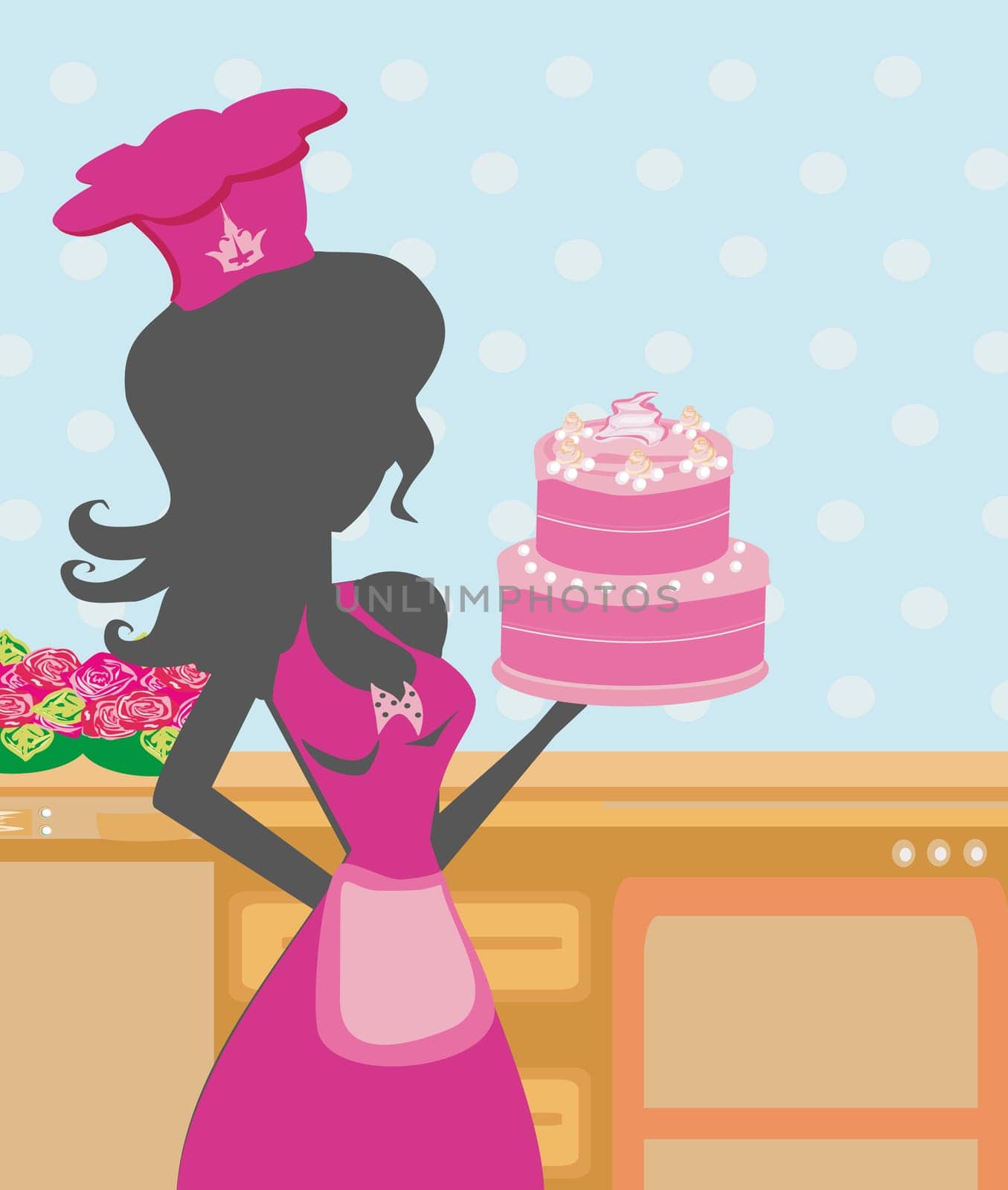Housewife cooking cake in the kitchen