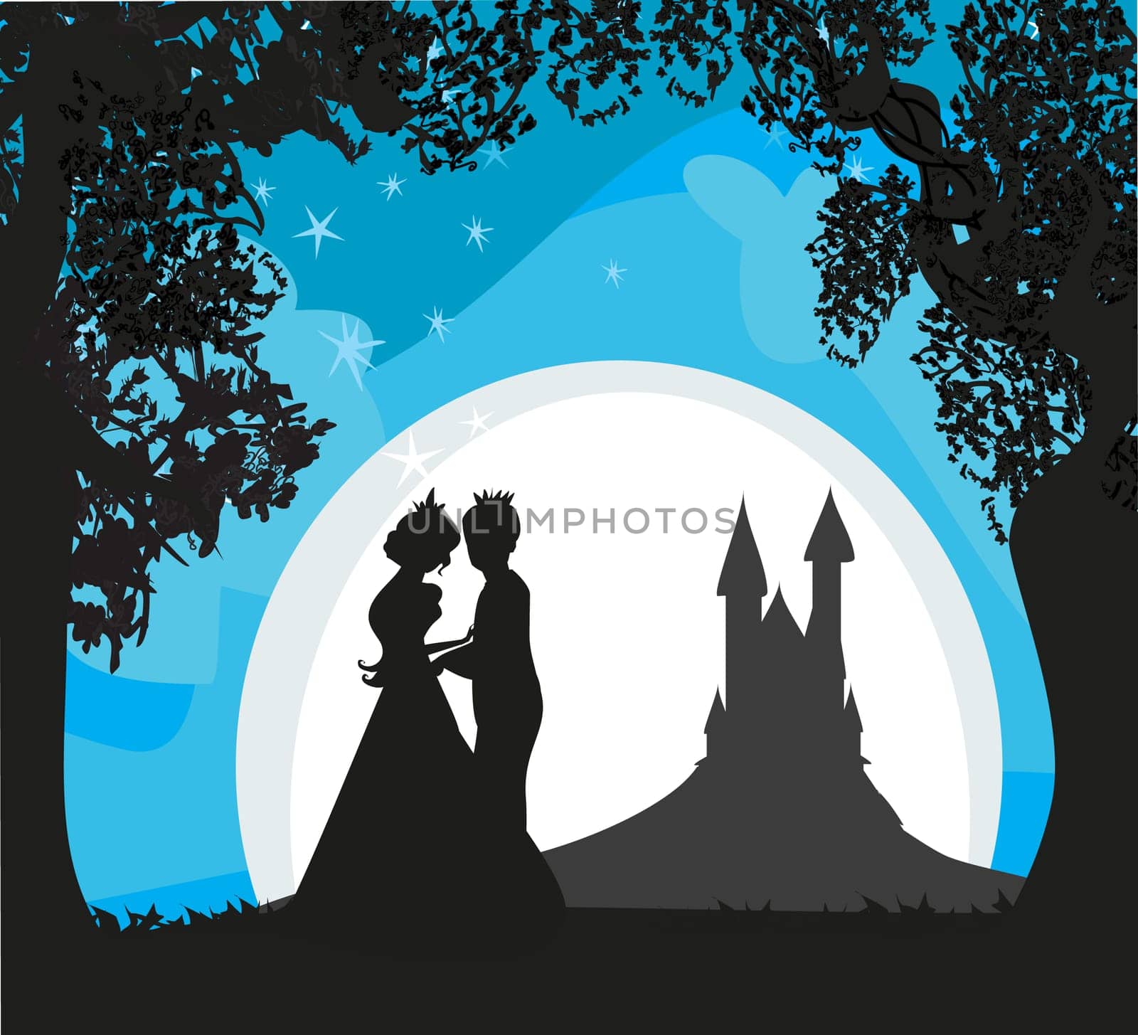 Magic castle and princess with prince