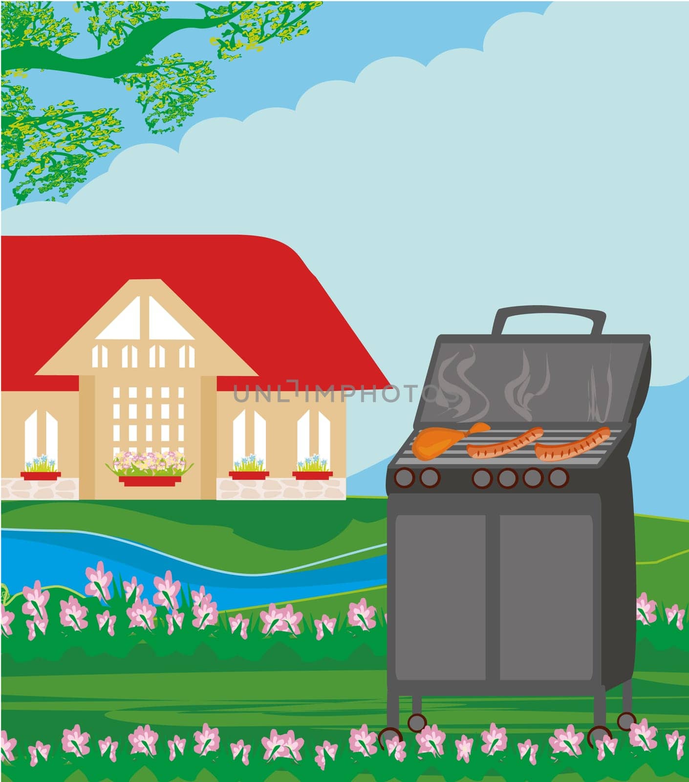 Illustration of backyard barbecue