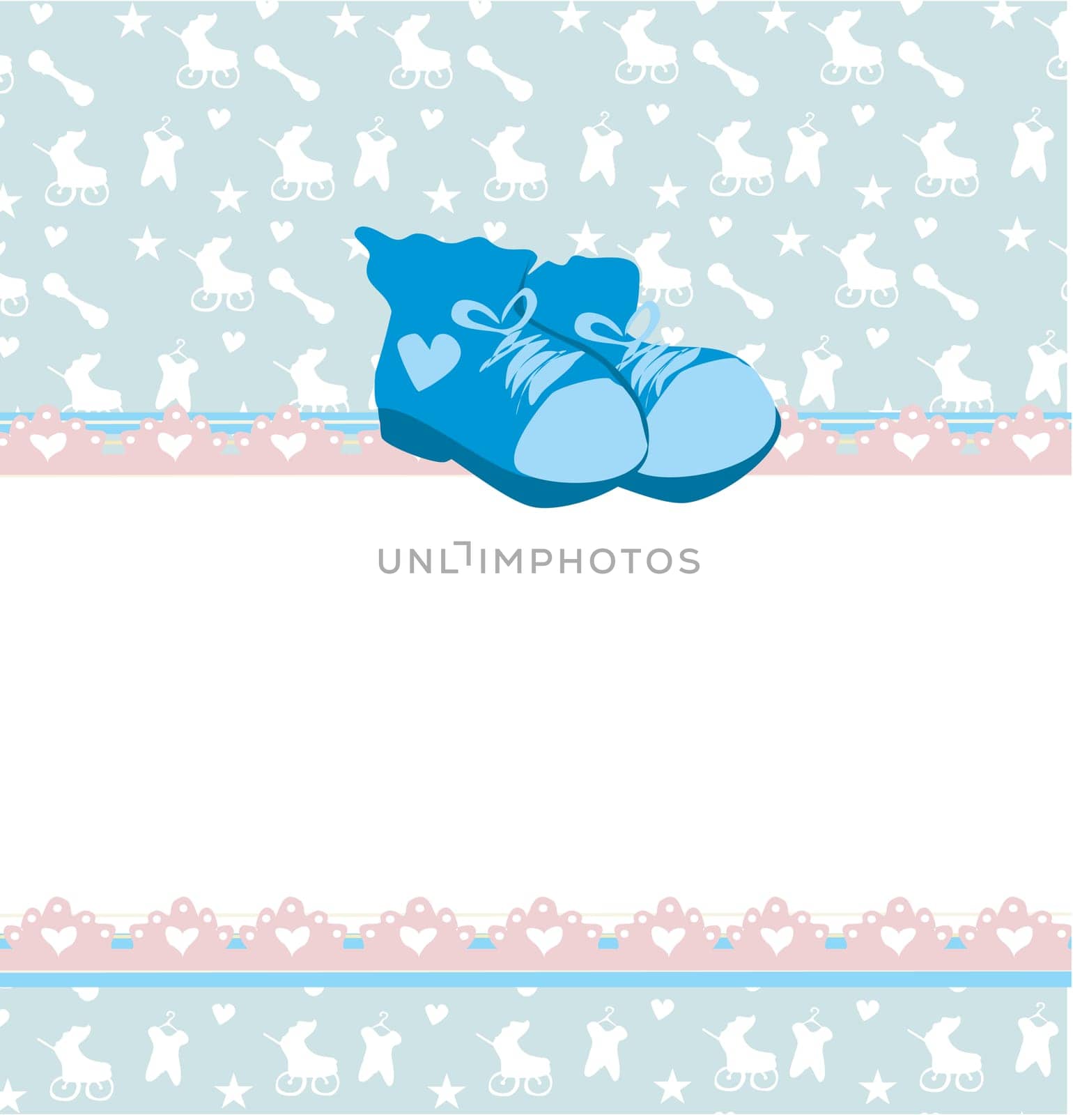 blue baby shower card with baby boy shoes